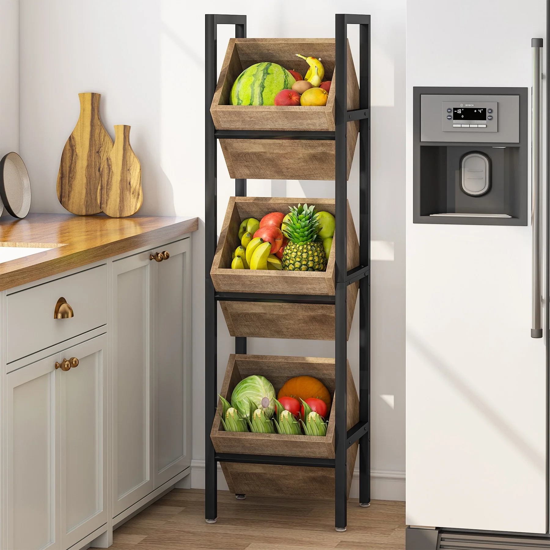 Vertical Standing Basket Storage Tower for Kitchen Bathroom Living Room