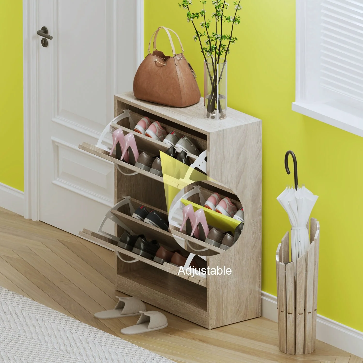 FUFU&GAGA 2 Tiers Shoe Rack Cabinet Shoe Cabinet Space-Saving