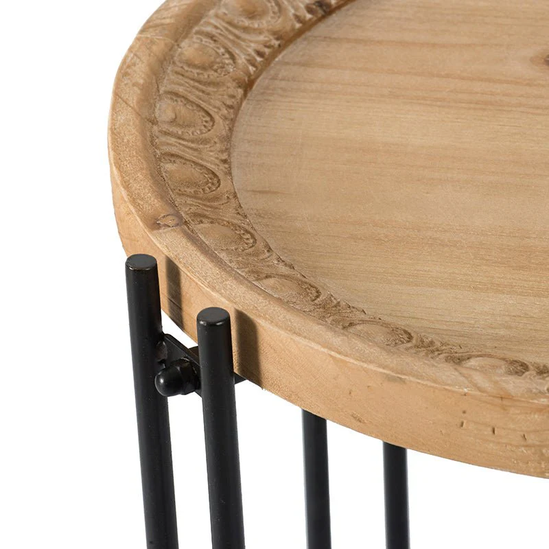 Side Table with Wooden Top and Metal Legs