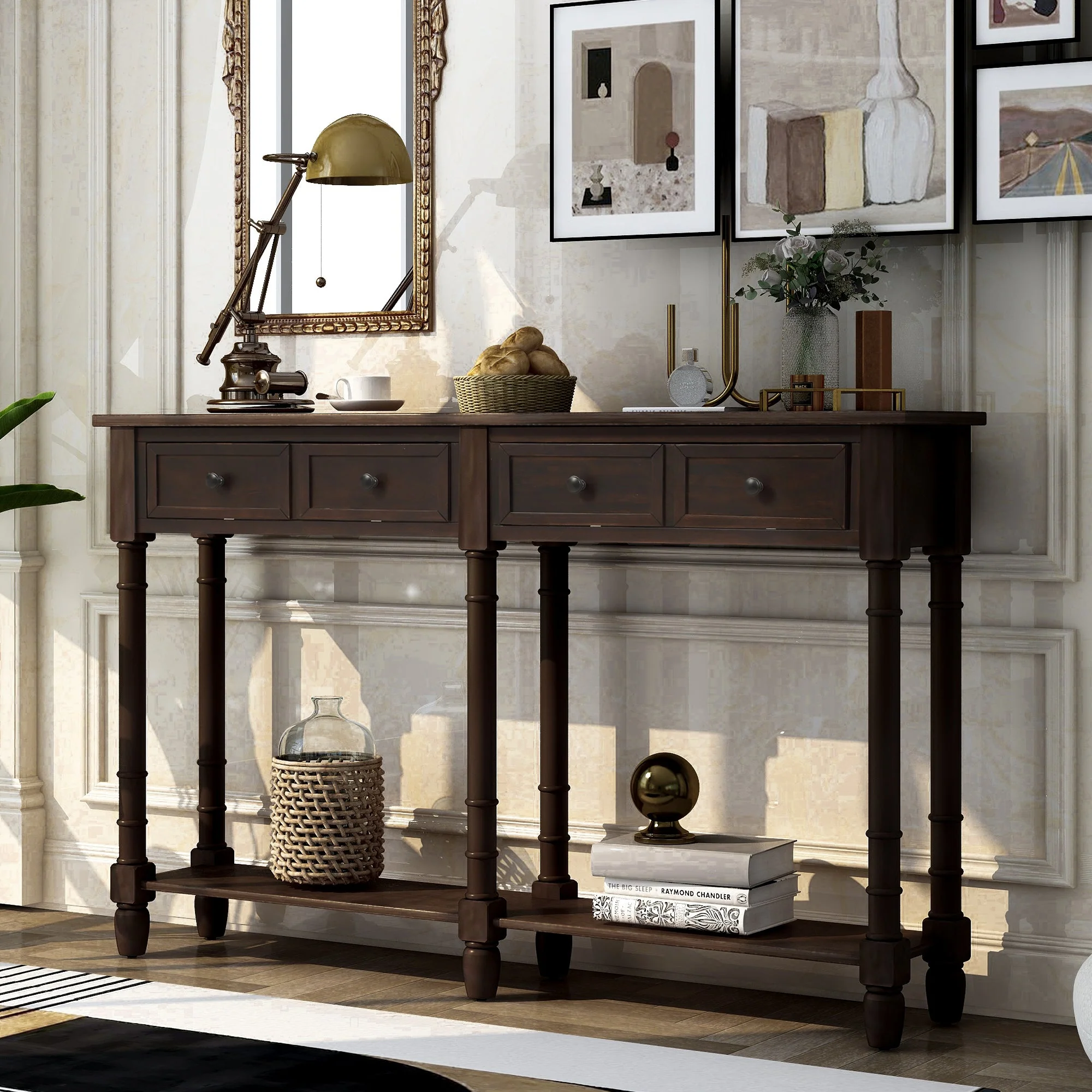 Console Table with 2 Storages and Bottom Shelf