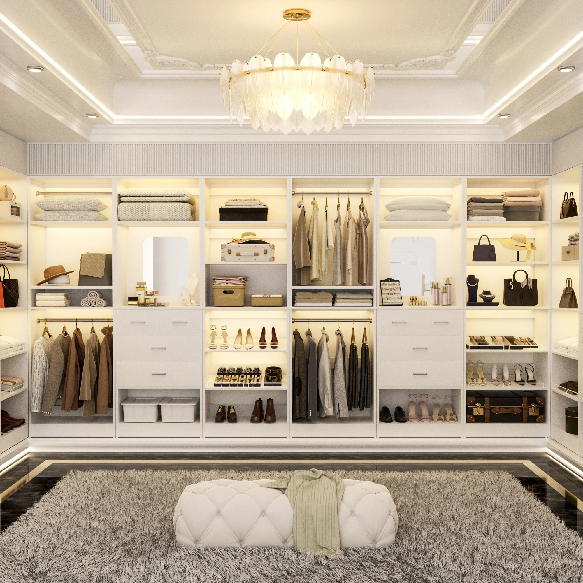 Cimly Set of 3 Freestanding Closet System with Drawers and Shoe Racks, 75'' Closet Organizer with Hanging Rods and Mirror