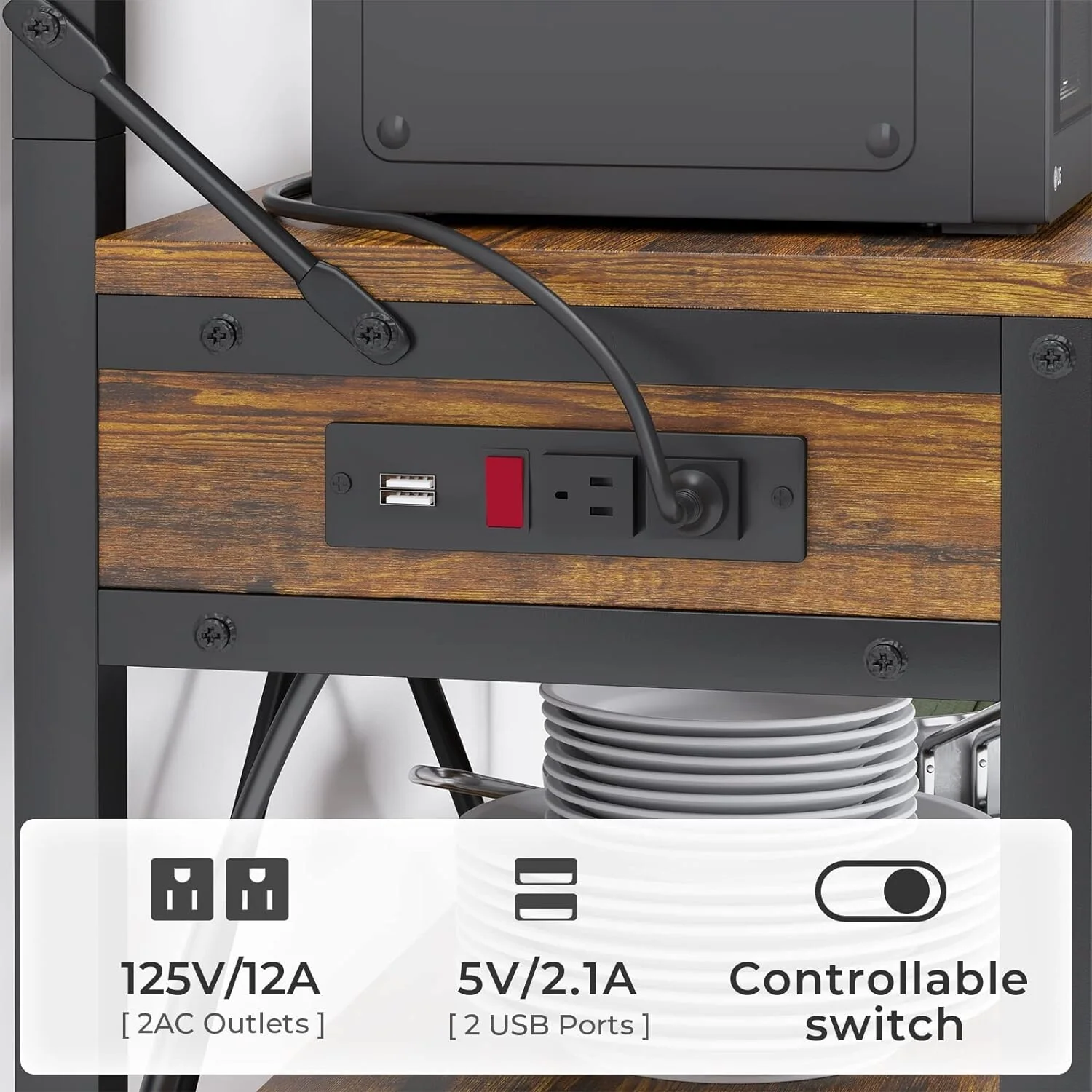 Bakers Rack with Power Outlet 6-Tier Coffee Bar Microwave Stand
