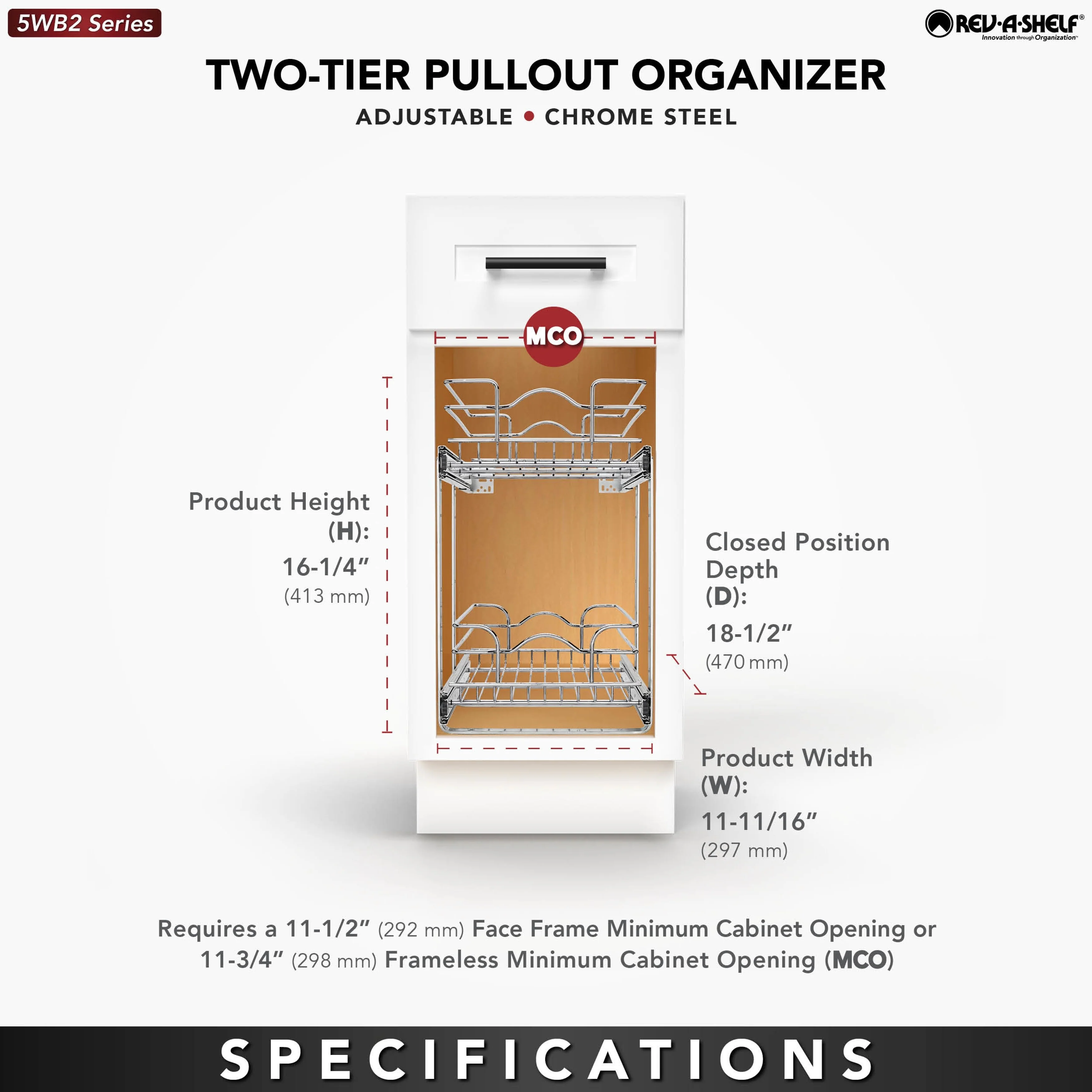 Rev-A-Shelf Kitchen Cabinet Pullout Shelf Organizer, 24 x 22 In, 5WB2-2422-CR-1