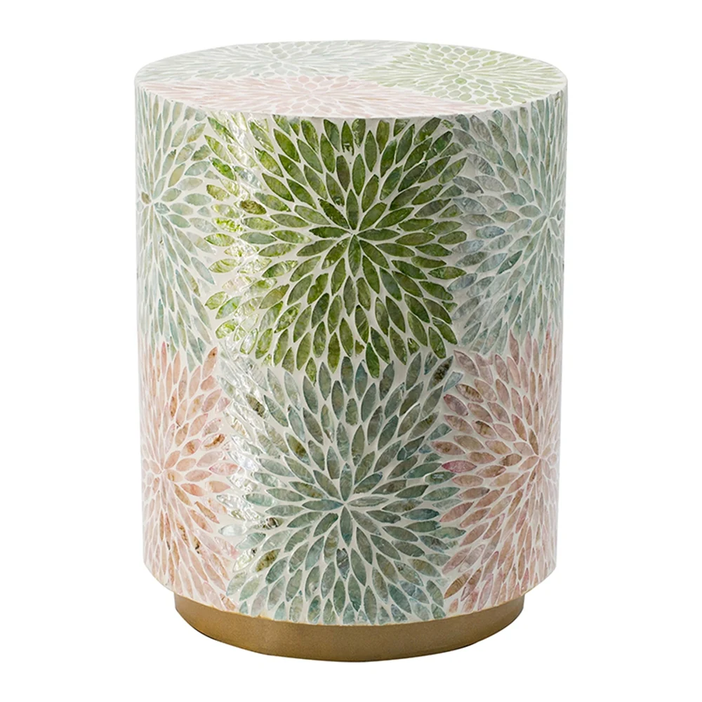Floral Cylindrical Capiz Side Table