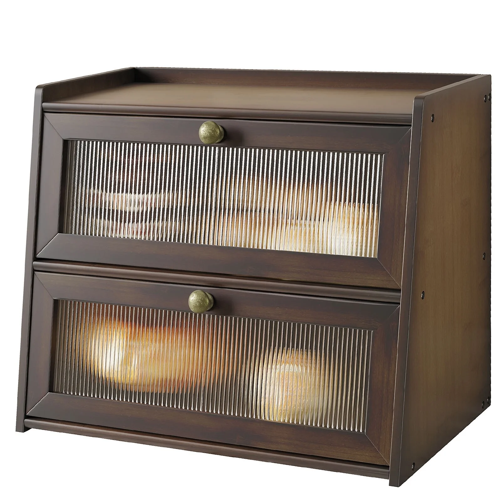 Double Layer Bamboo Bread Box for Kitchen Counter, Large Capacity Bread Storage Bin with Window Bread Holder.