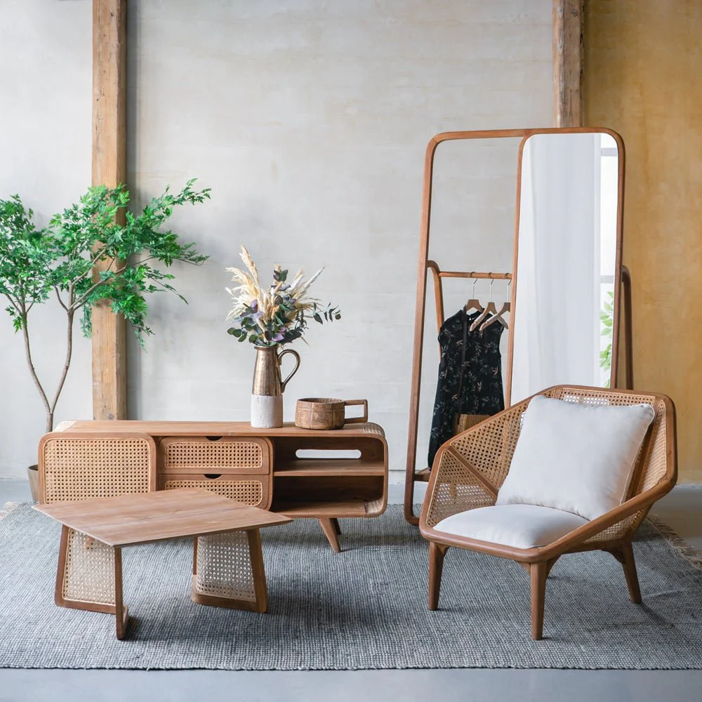 Leisure Chair with Rattan Cane Back and Hexagonal Design