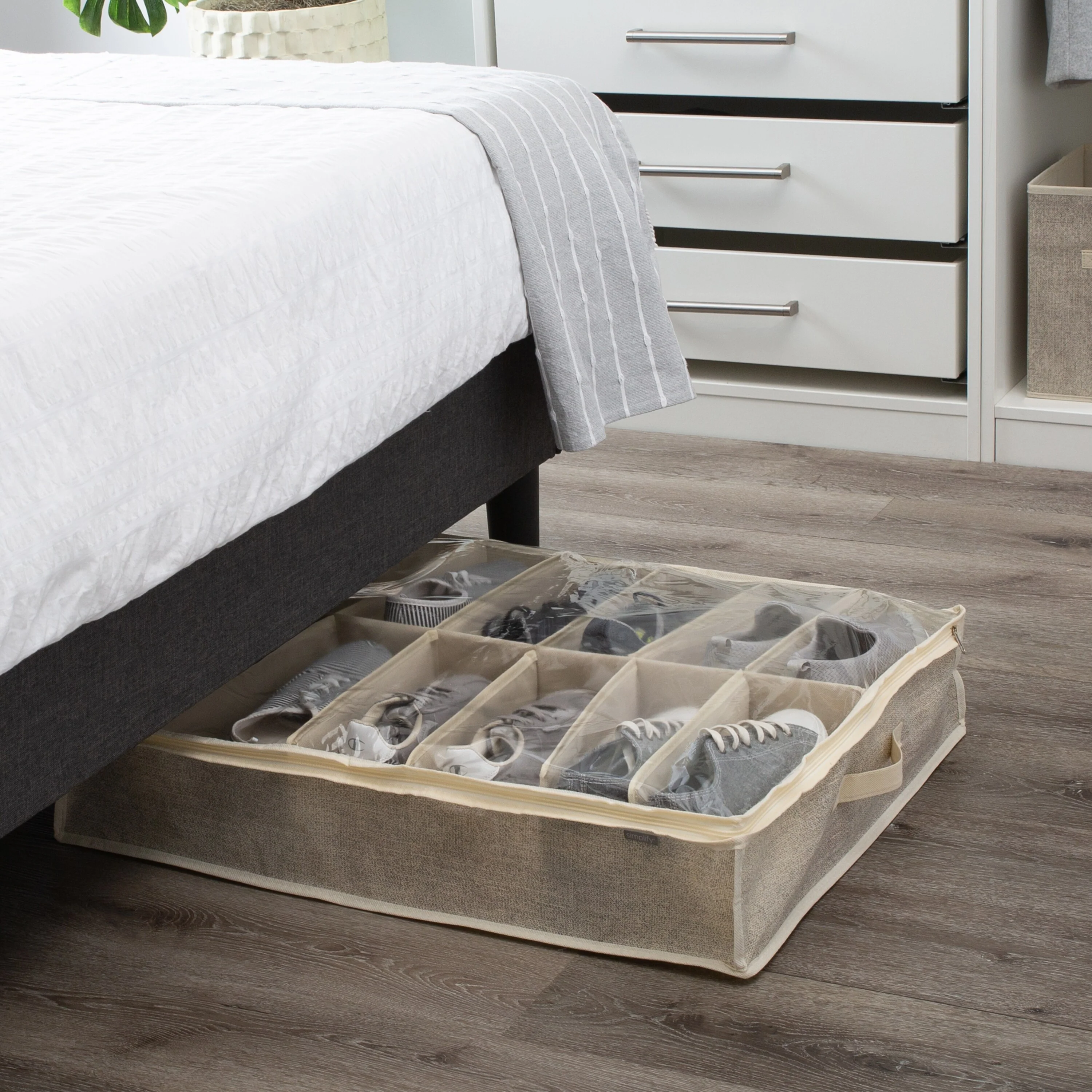 Simplify 12 Pair Under the Bed Shoe Storage Box in Faux Jute - L29