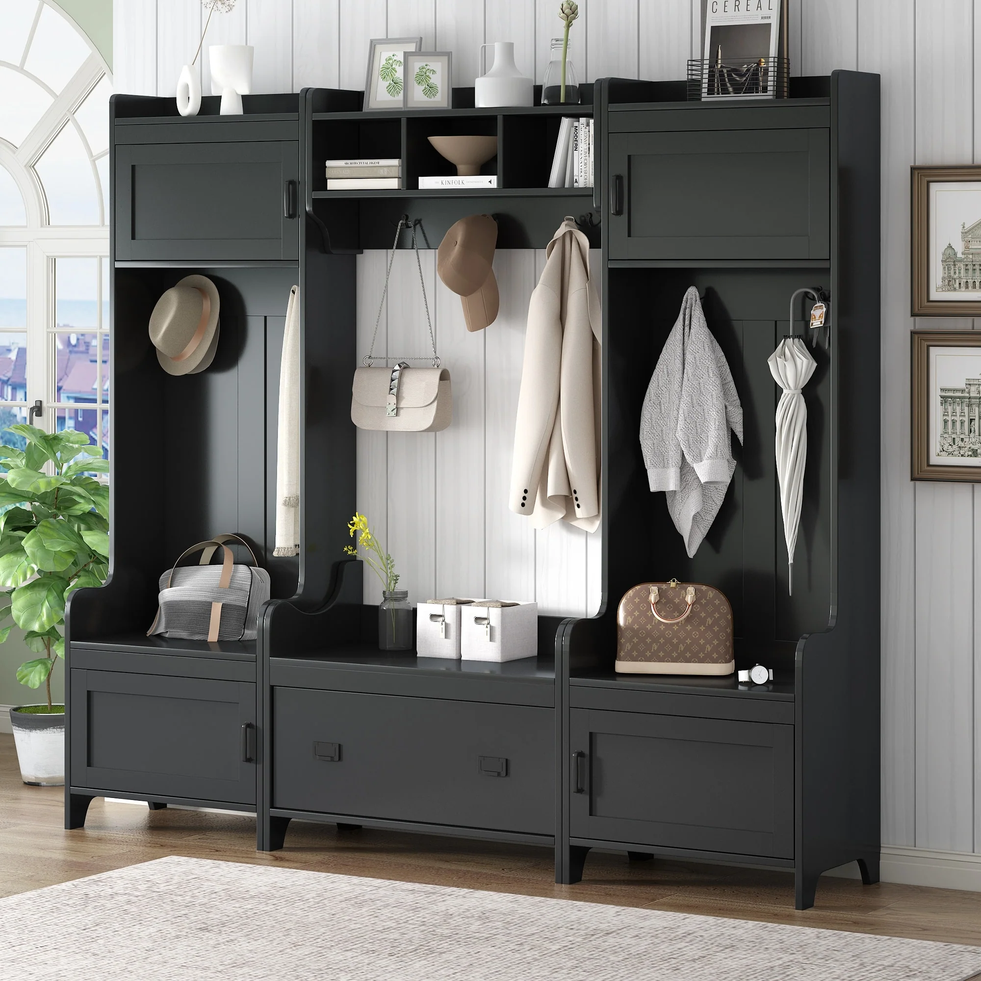 Entryway Bench Hall Tree with Ample Storage Drawer - N/A