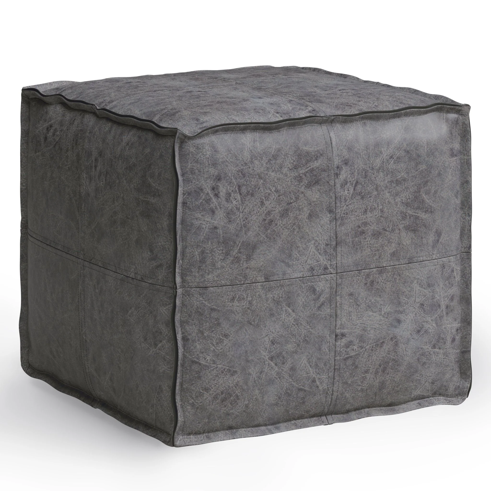 Tranquilize Faux Leather Square Pouf with Top Stitching Detail and Zipper