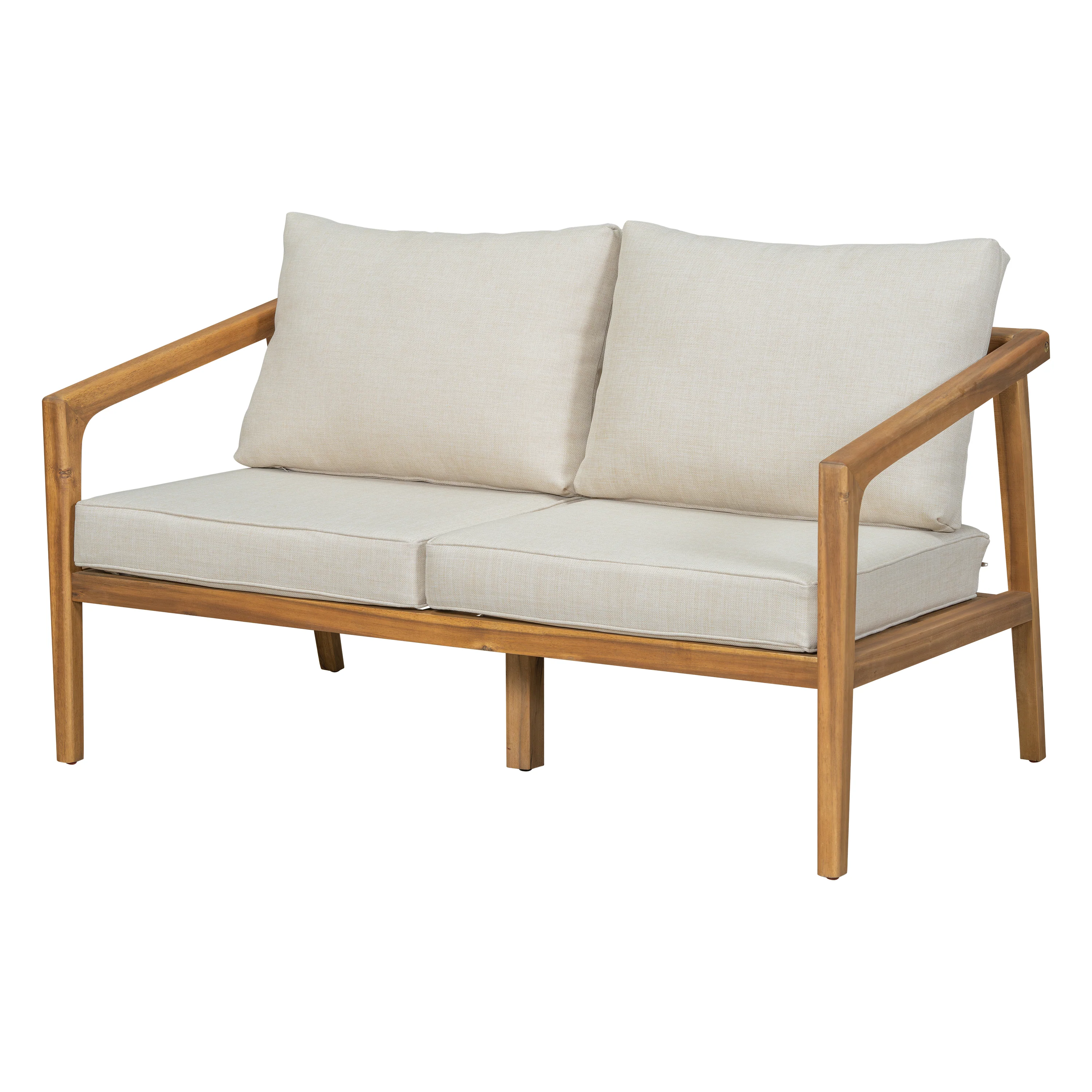 Wondered Outdoor Acacia Wood Loveseat with Slatted Back and Removable Cushions