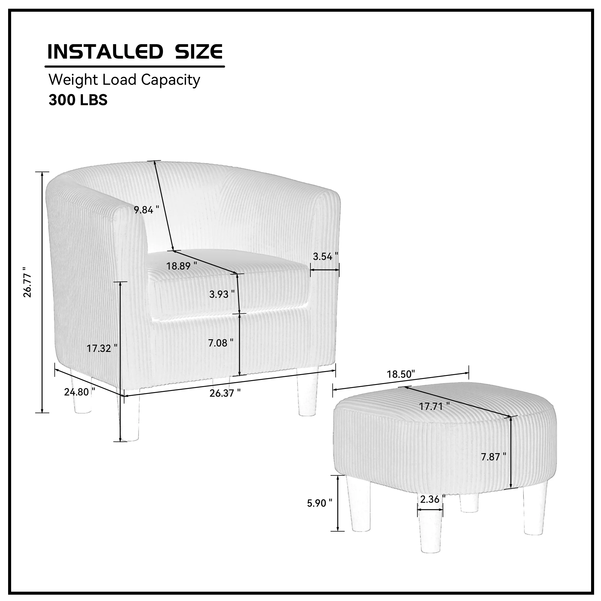 2-Piece Living Room Set with Curved Back Chair and Ottoman