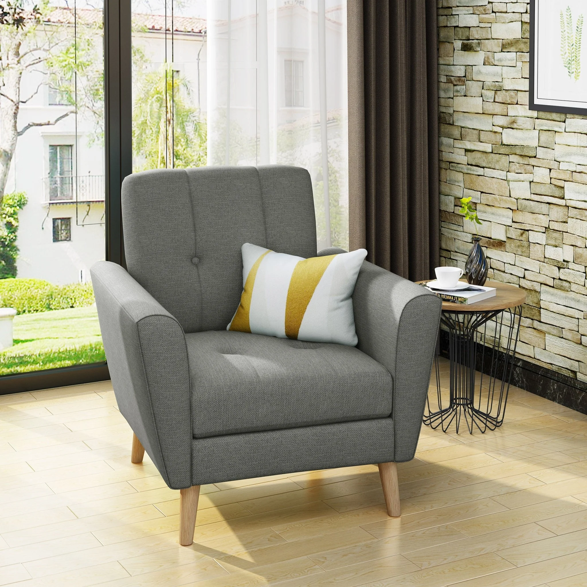 Fabric Channel Stitch Club Chair with Tufted Back