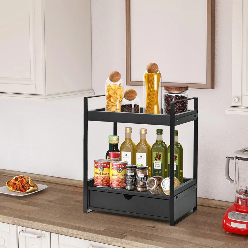 2-Tier Bathroom Organizer Countertop with Drawer - 6.9