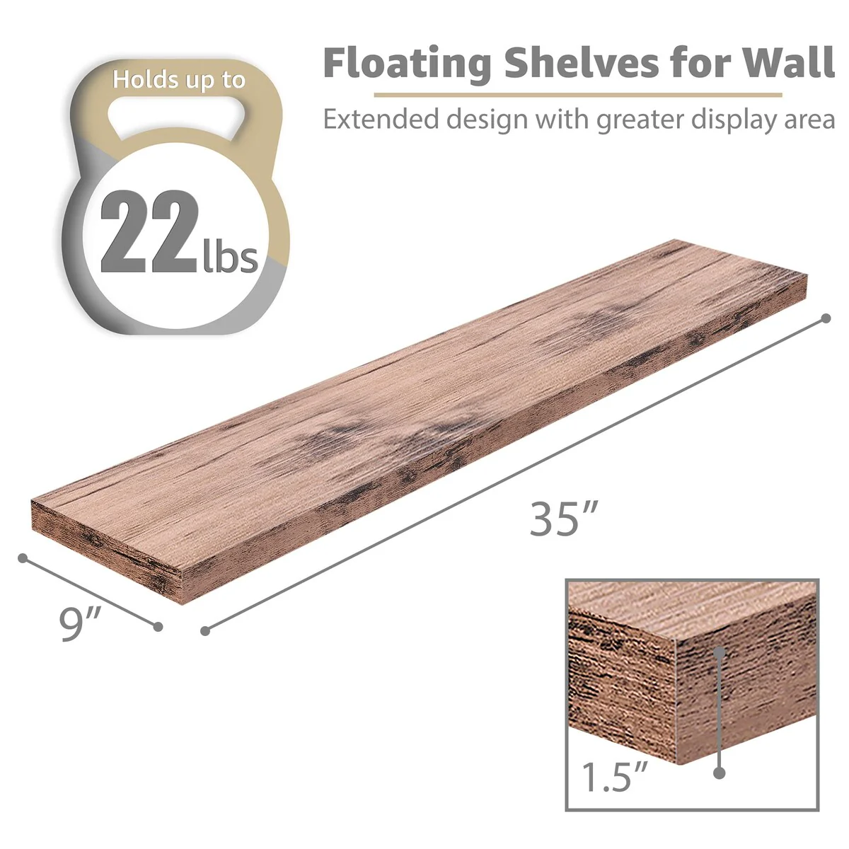 Sorbus Long Floating Shelves for Wall Set of 2 - 35