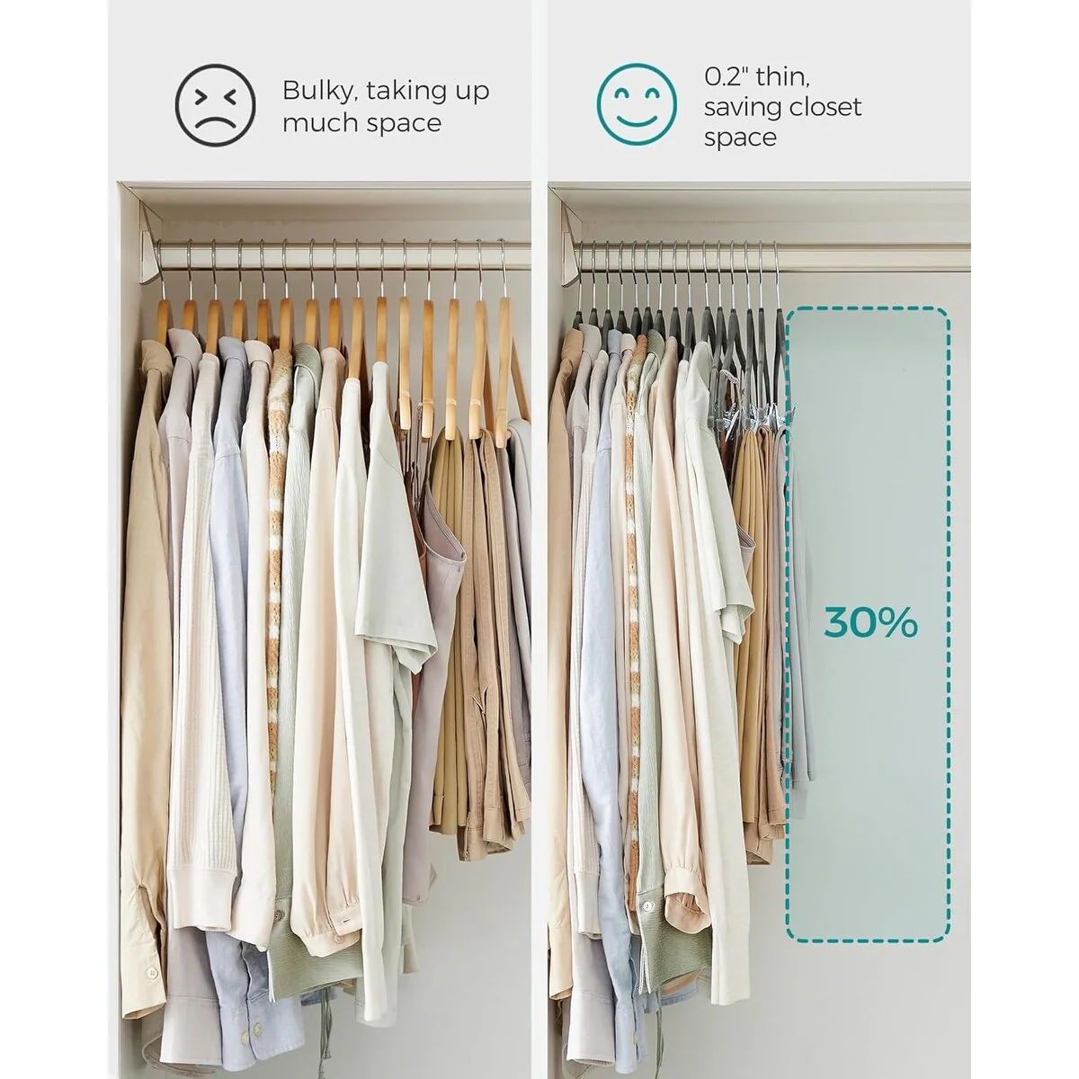 SONGMICS 30 Packs Velvet Hangers Skirt Pants Hangers with Adjustable Clips Non Slip Space Saving Clothes Hangers for Gray