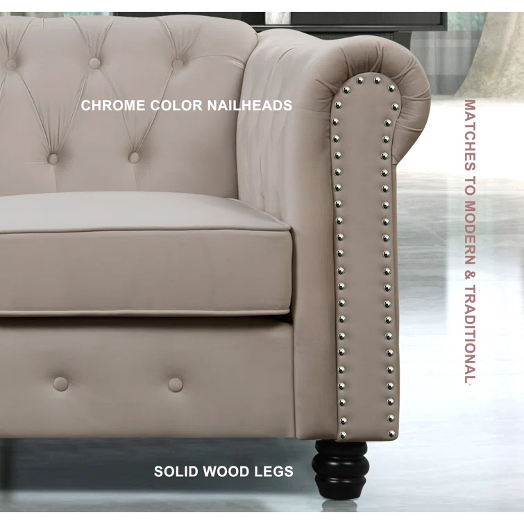 Neillsville 81" Linen Rolled Arm Chesterfield Sofa