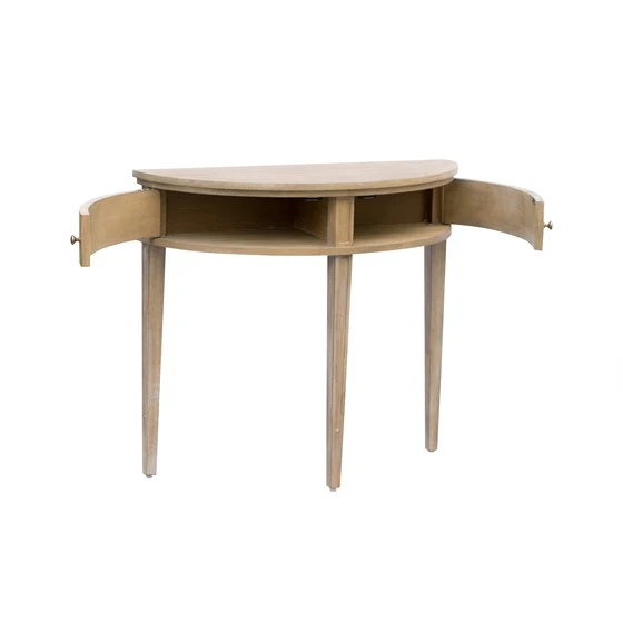Demilune Console Table with Drawers and Bronze Knobs