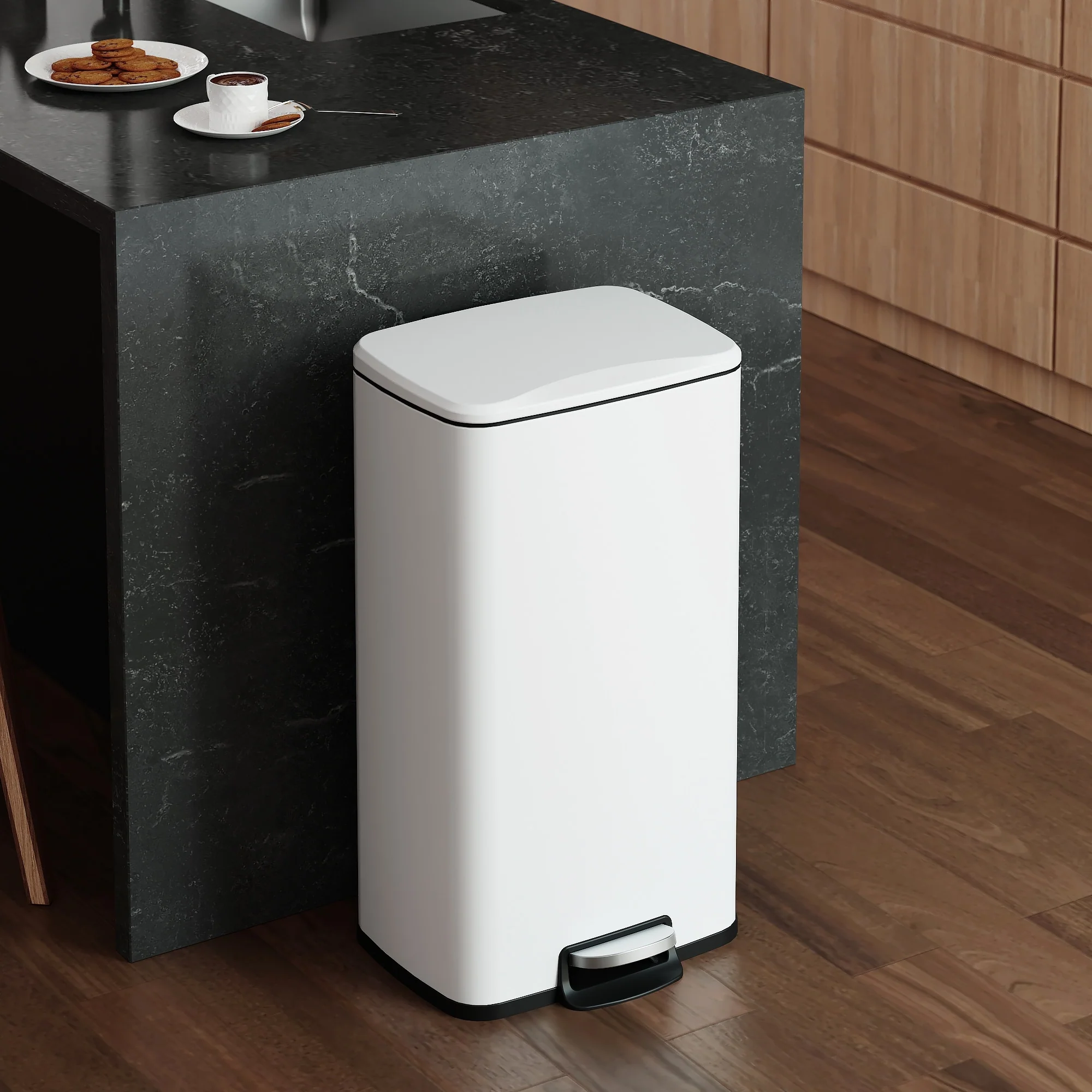 Innovaze 8 Gal./30 Liter Rectangular Matt White step-on Trash Can for kitchen