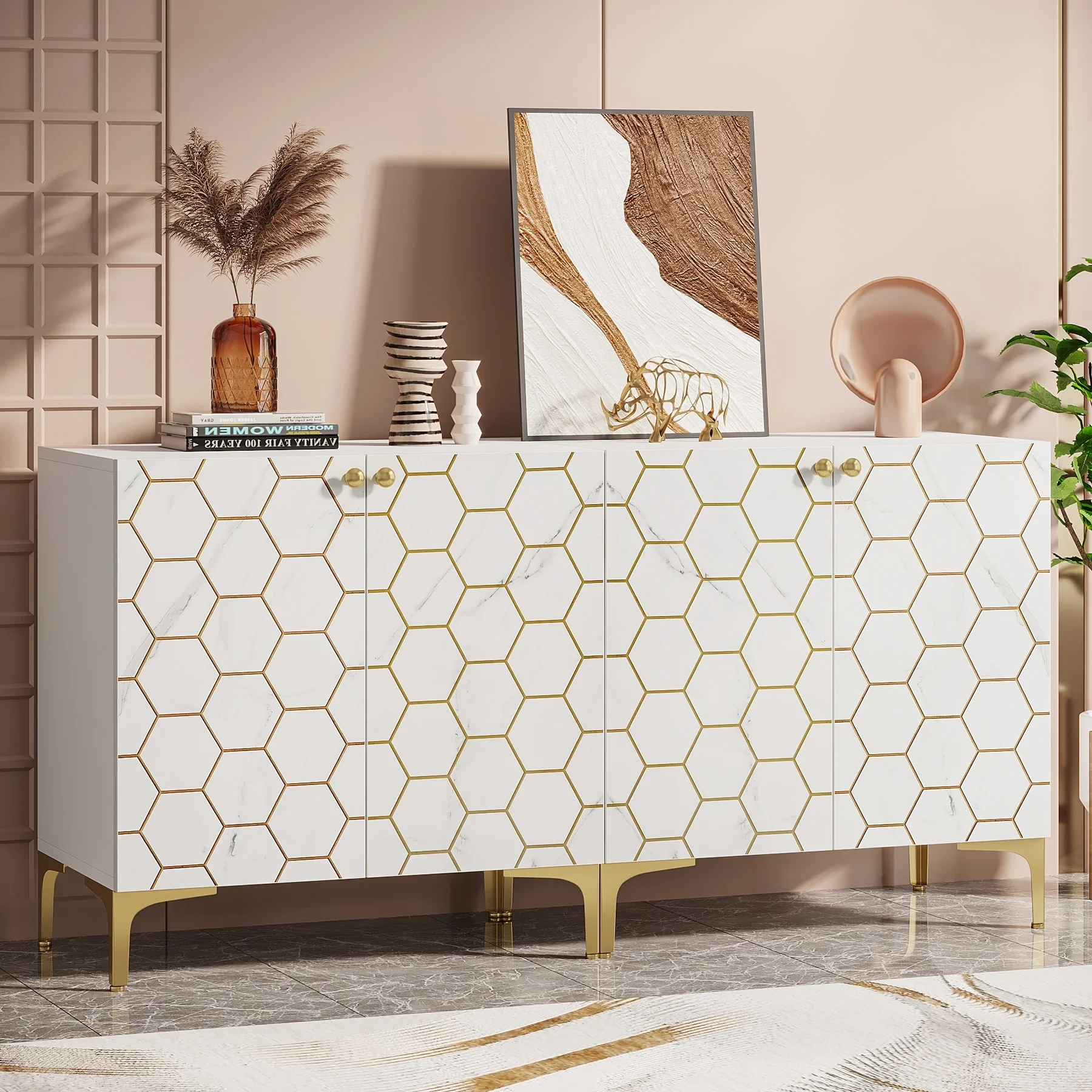 63'' Modern Accent Storage Cabinet with Metal Legs for Living Room Bedroom Kitchen Dining Room
