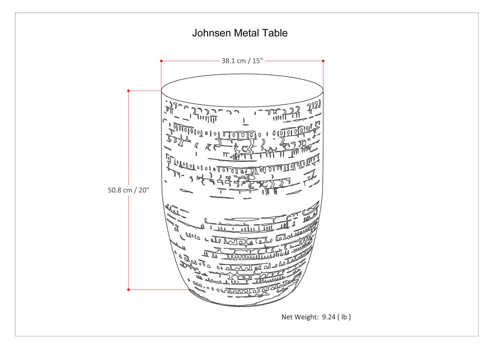 Heights Solid Metal Drum-Shaped Accent Table with Distinctive Texture