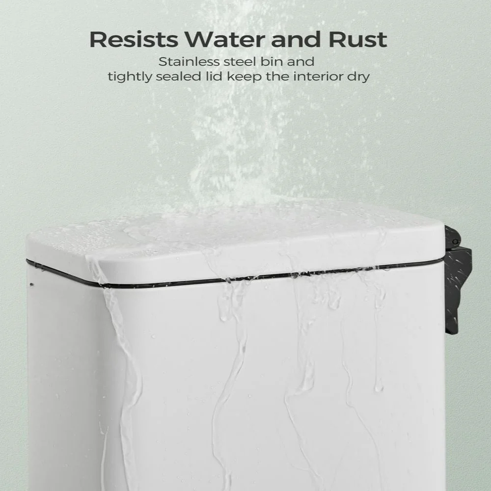 Stainless Steel Slim Bathroom Trash Can with Soft-Close Lid and Plastic Removable Inner Bucket