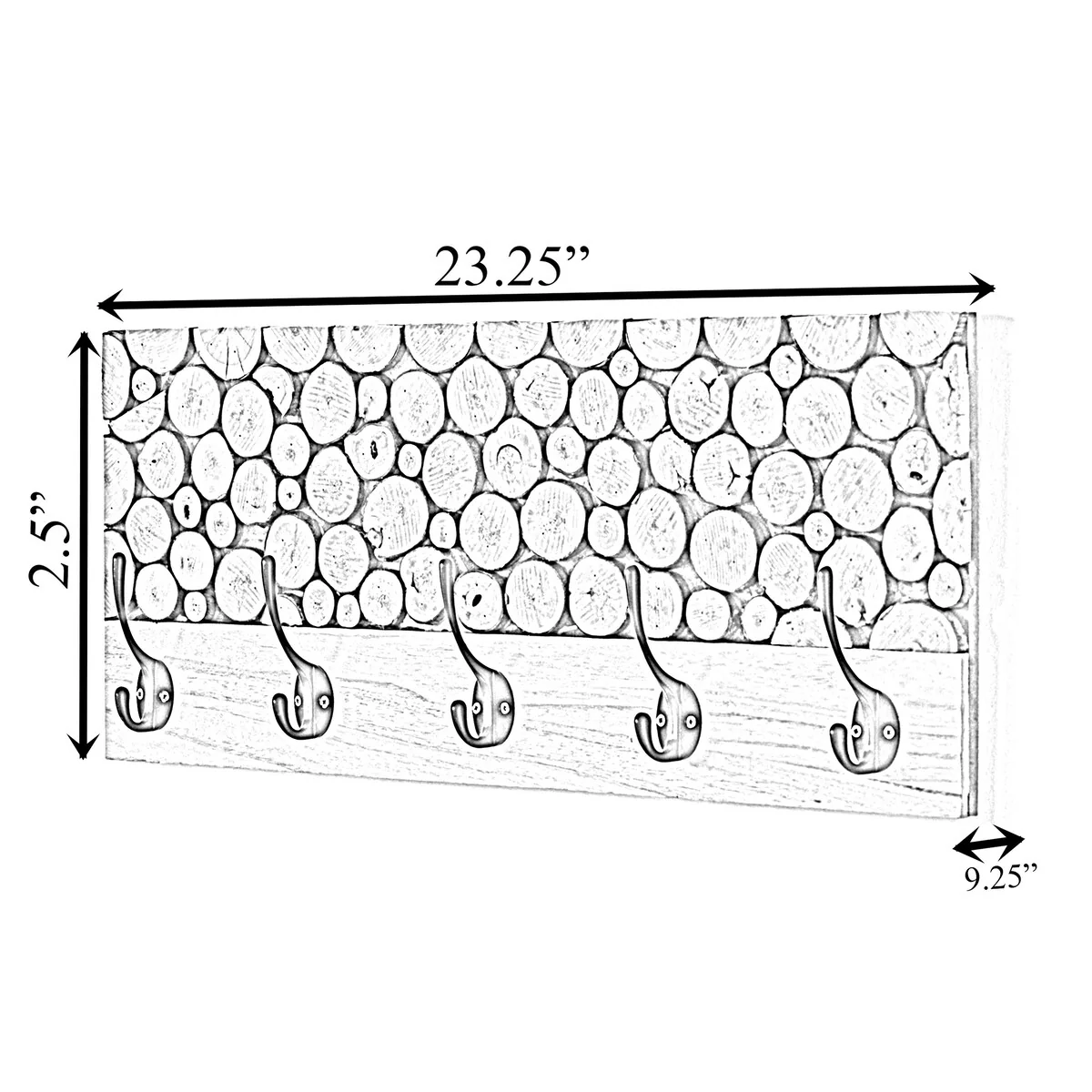 Natural Wood Hook Rack with Five Hooks for Entryway, Office, Bedroom, and Playroom