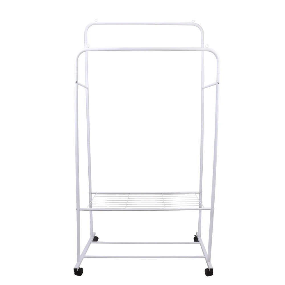 Metal Double Rail Clothes Stand on Wheels