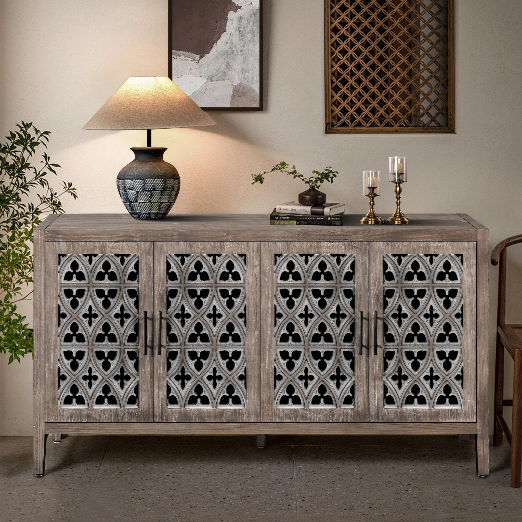 Colossus Wood Cabinet with Floral Pattern and 4 Doors