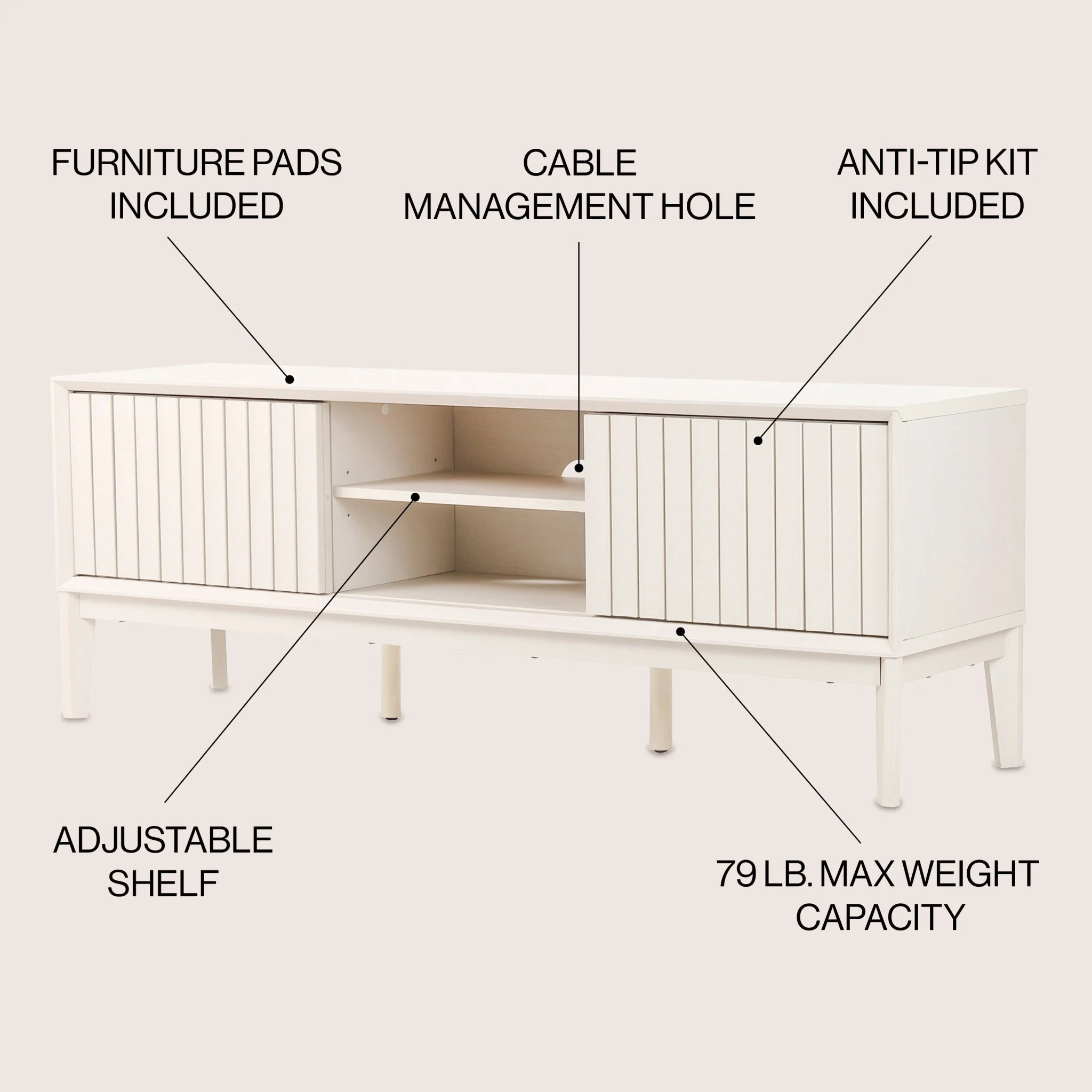 Gennaro Farmhouse 3-Storage Sliding Door TV Stand Fits TVs up to 65 in. with Cable Management