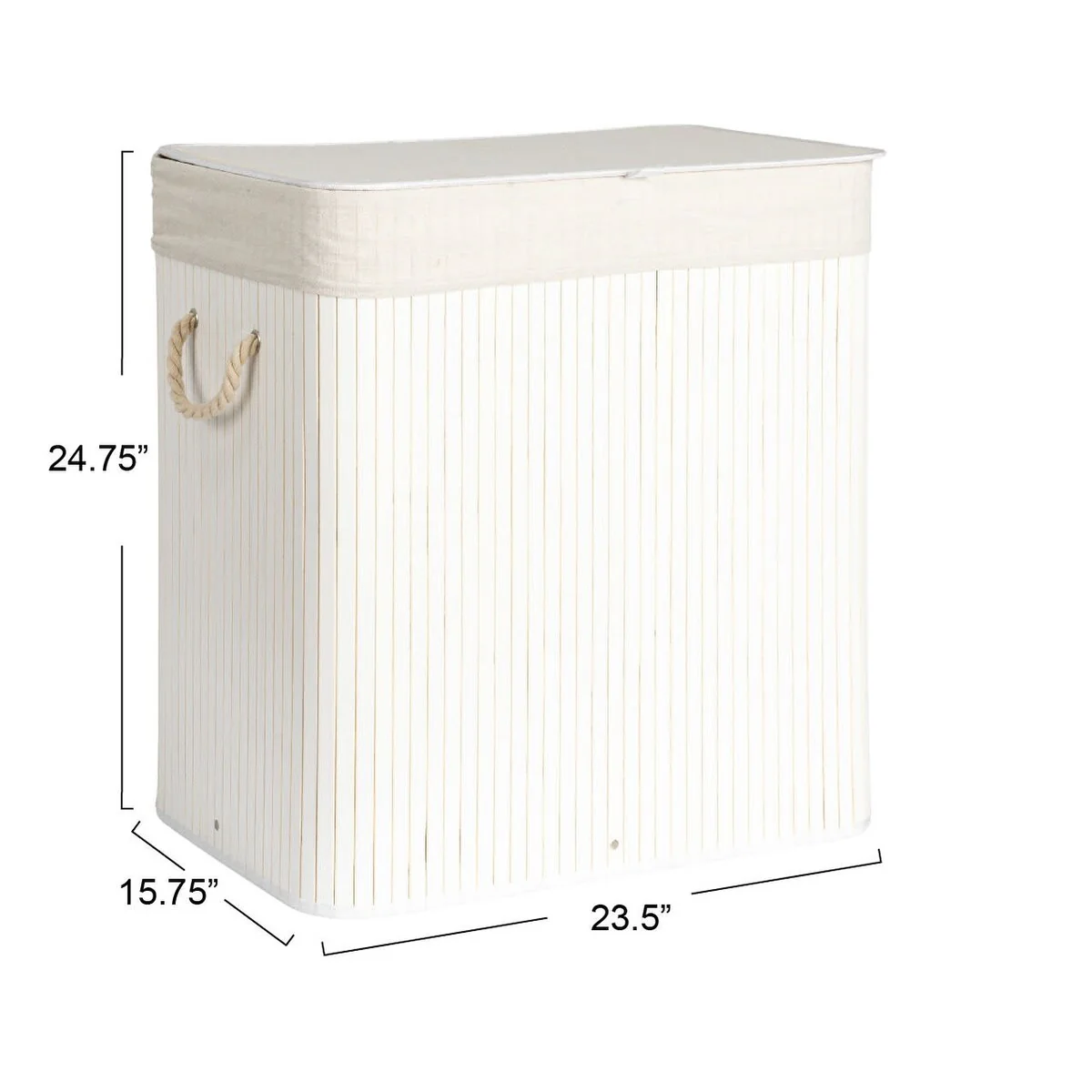 Household Essentials Bamboo Double Laundry Hamper with Rope Handles and Removable Laundry Bag