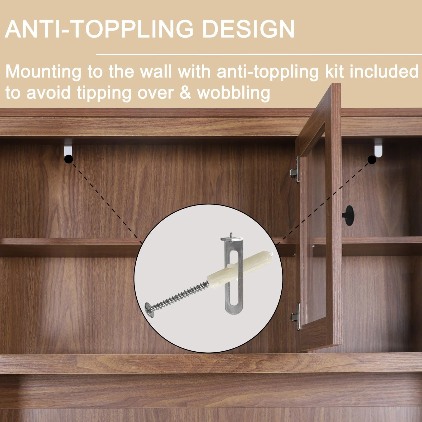 VEIKOUS Kitchen Pantry Storage Cabinet Cupboard with Framed Glass Door and Drawer