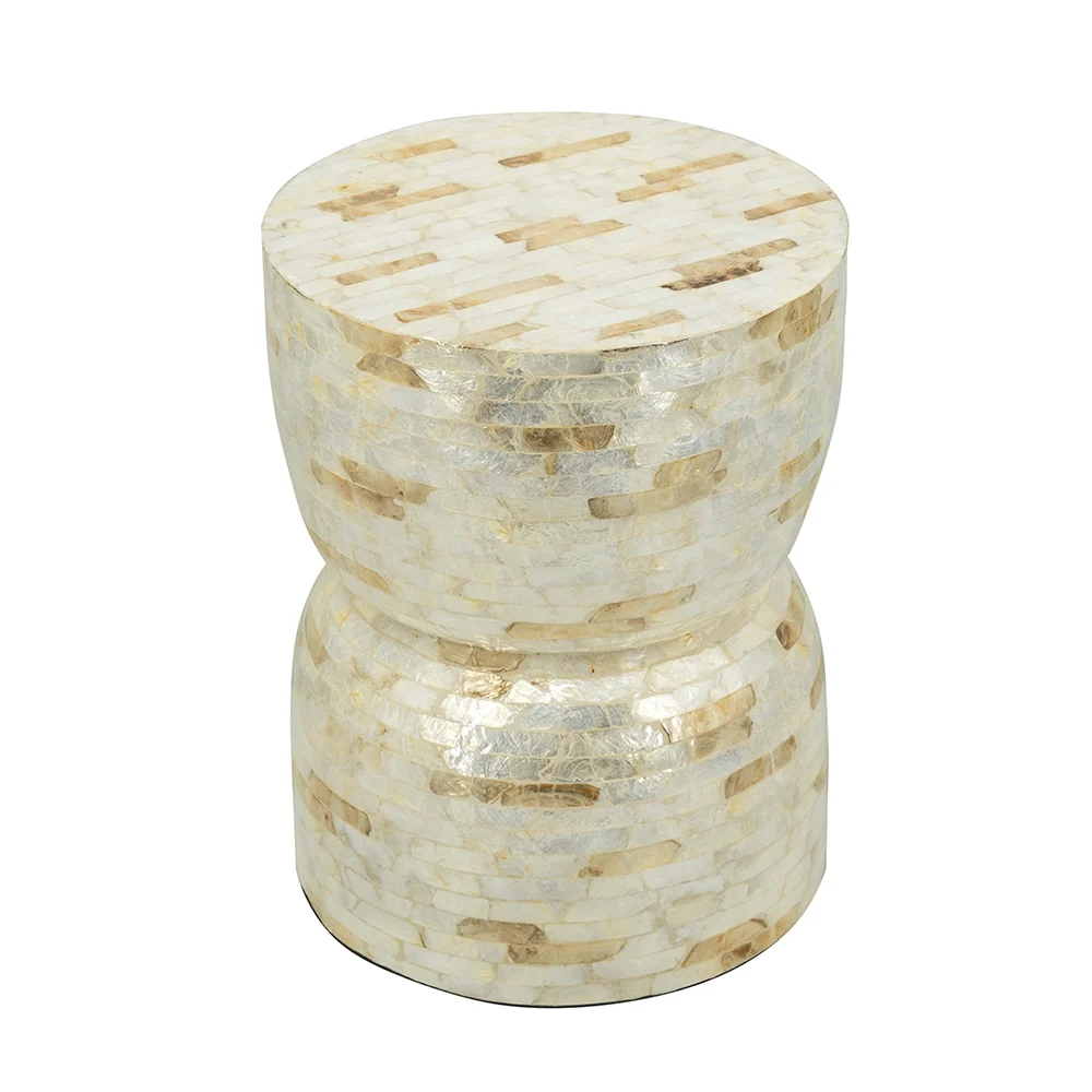 Gold & White Capiz Hourglass Side Table