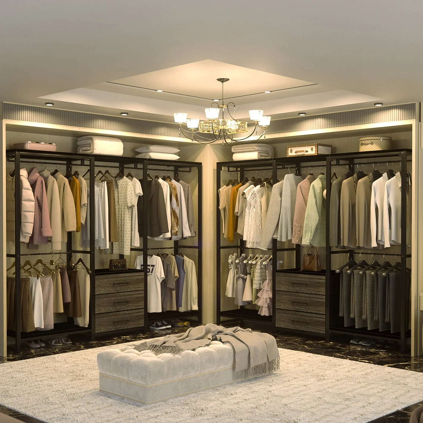 65.6'' Heavy-duty Garment Rack, Freestanding Closet Organizer with Fabric Drawers and 5 hanging Rods