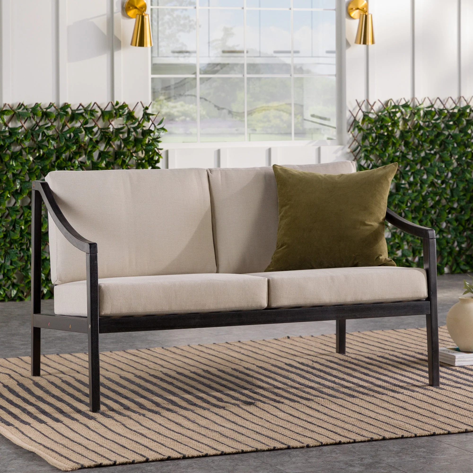 Tranquilis Outdoor Curved Arm Solid Wood Upholstered Loveseat