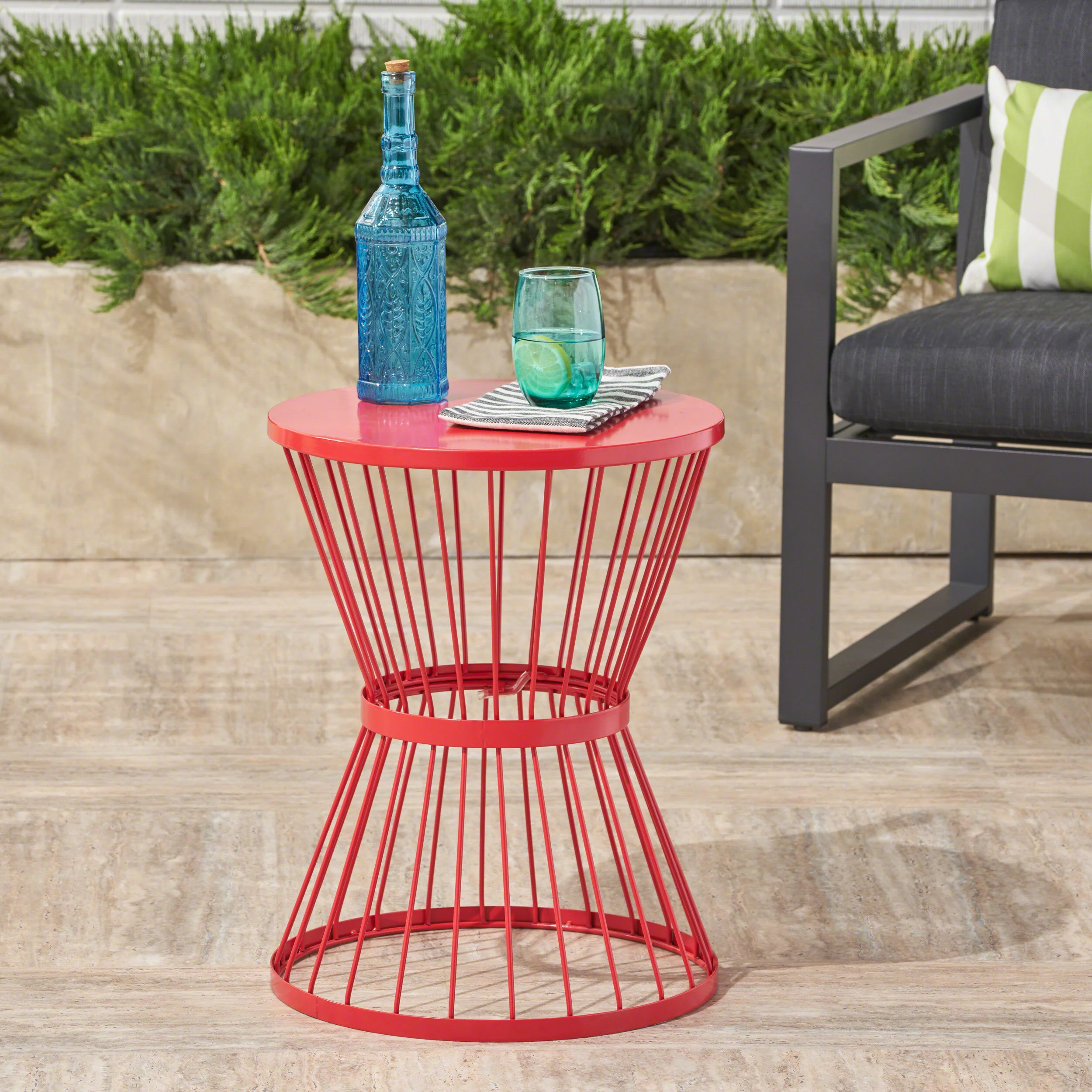 Outdoor Side Table with Hourglass Shape and Circular Tabletop