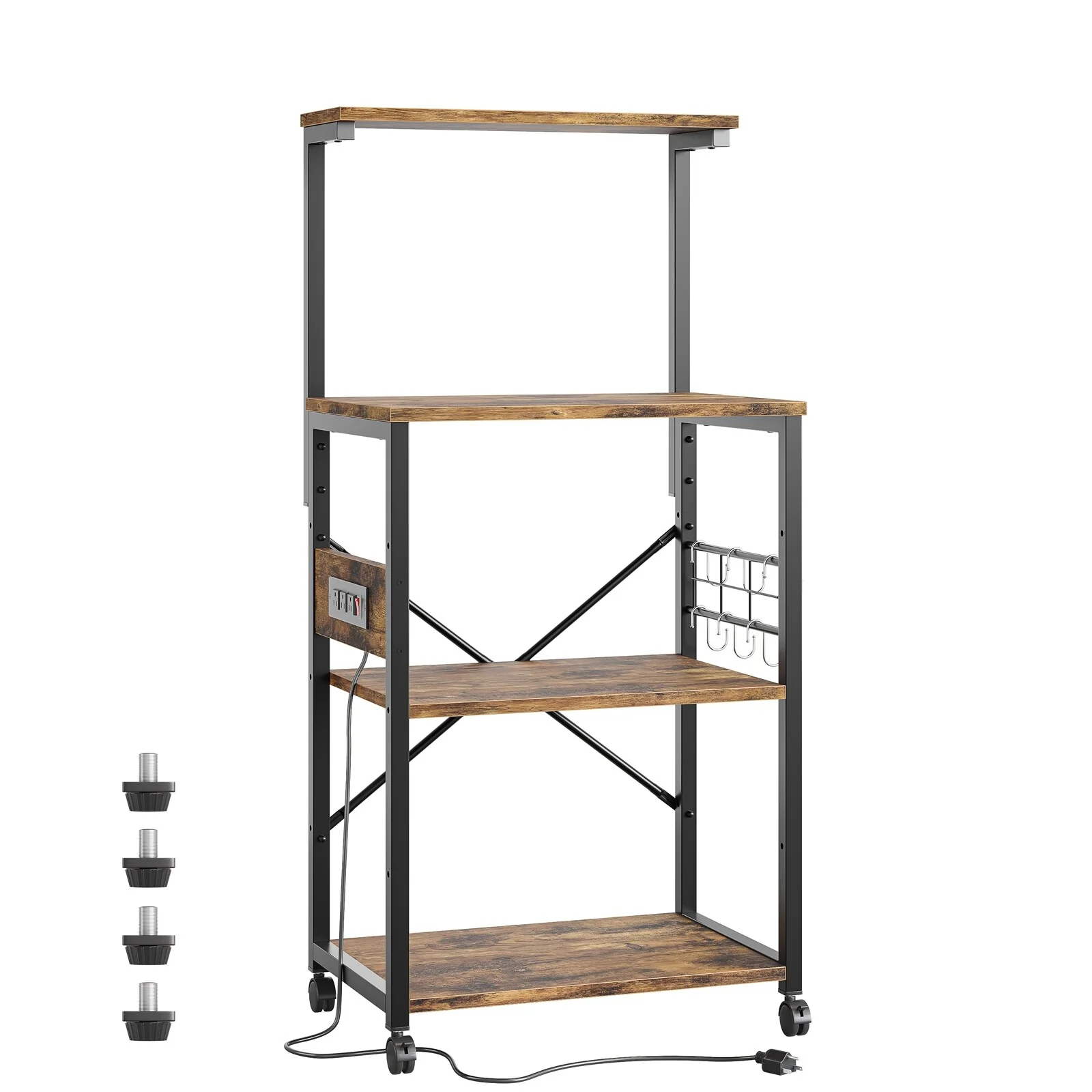 Kitchen Bakers Rack with Storage Shelves &USB Outlets, Microwave Oven Stand Kitchen Shelf Organizer