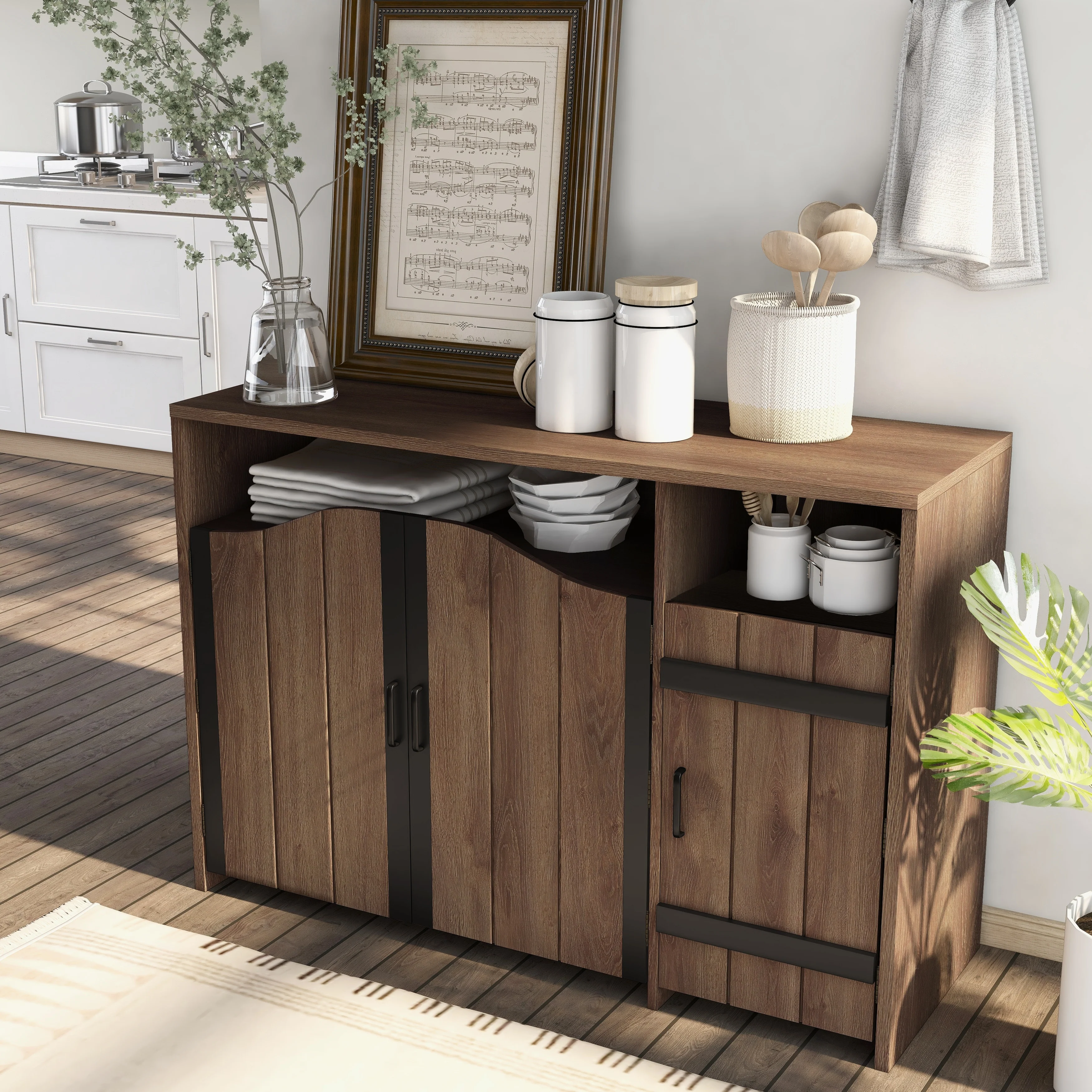 Furniture of America Horr 47-in. Rustic Walnut 7-shelf Buffet Server