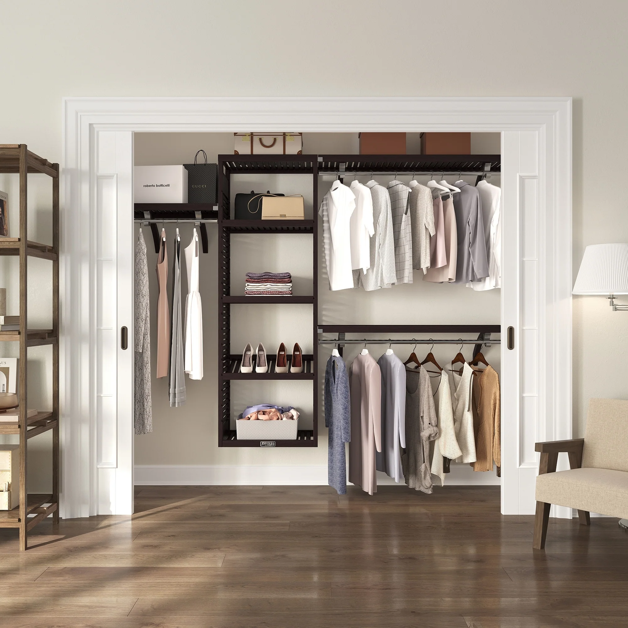 John Louis Home Solid Wood Walk-In Closet System Espresso