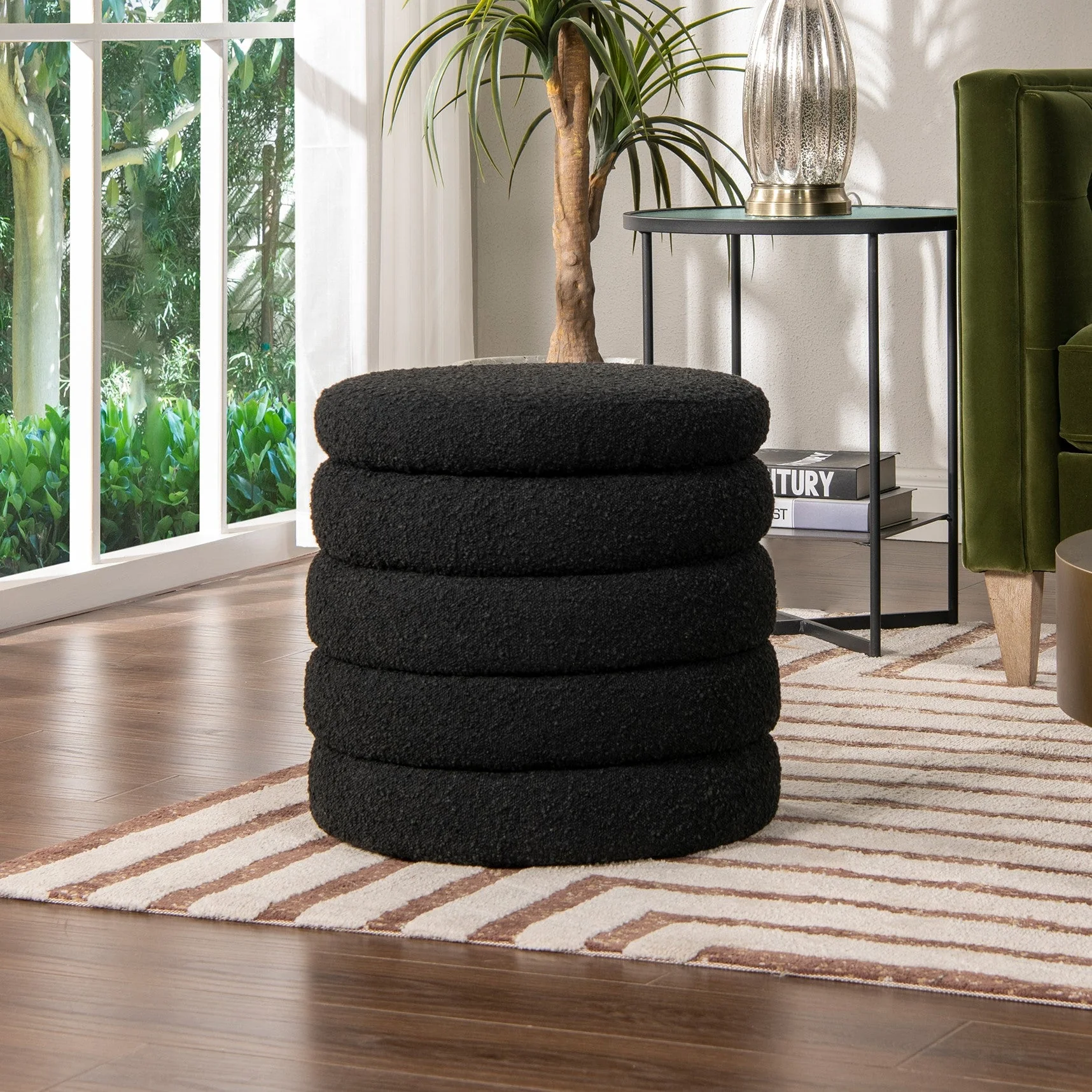 Capstone Oversized Round Ottoman with Hidden Storage Compartment