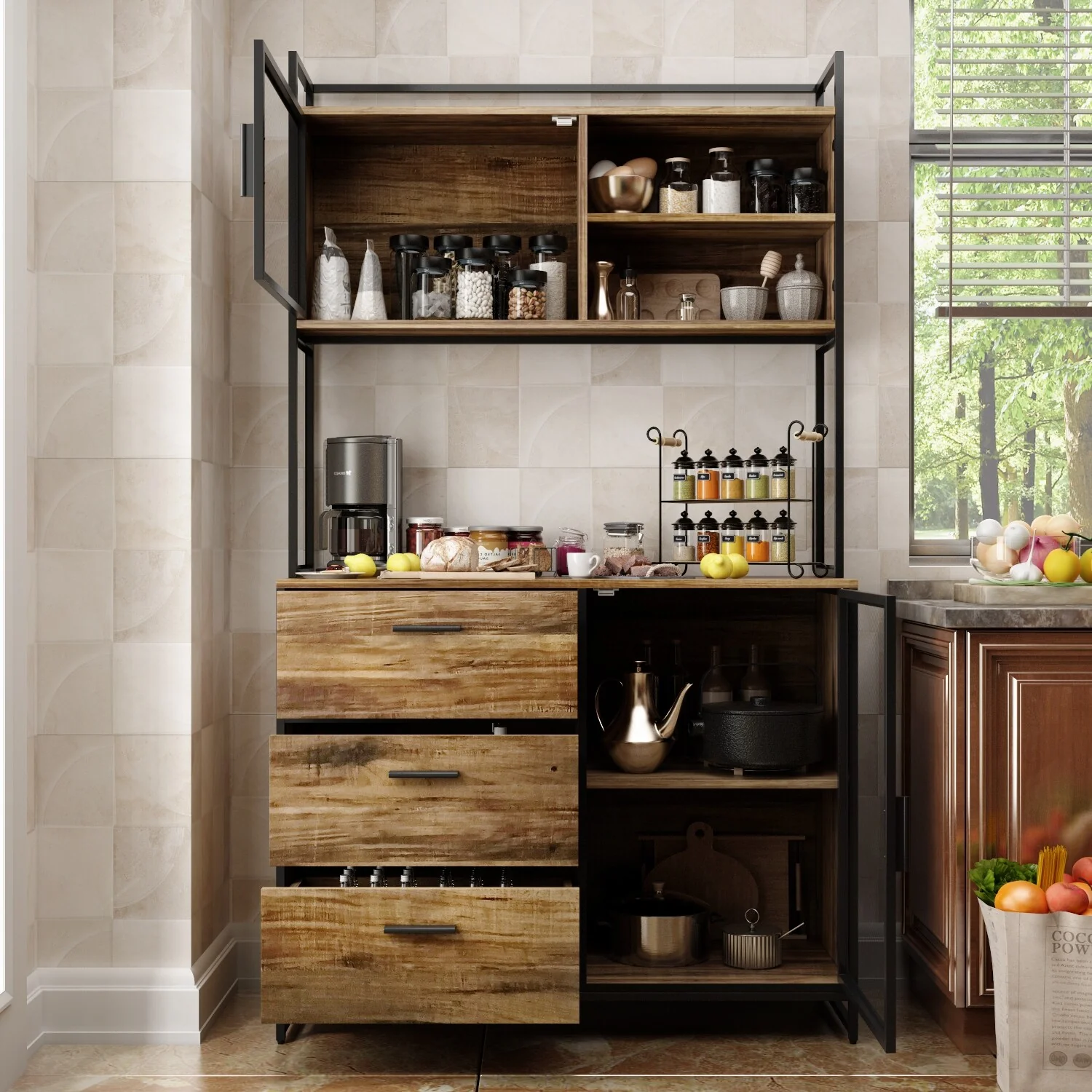 Large Buffet with Hutch,Kitchen Pantry Cupboard Sideboard
