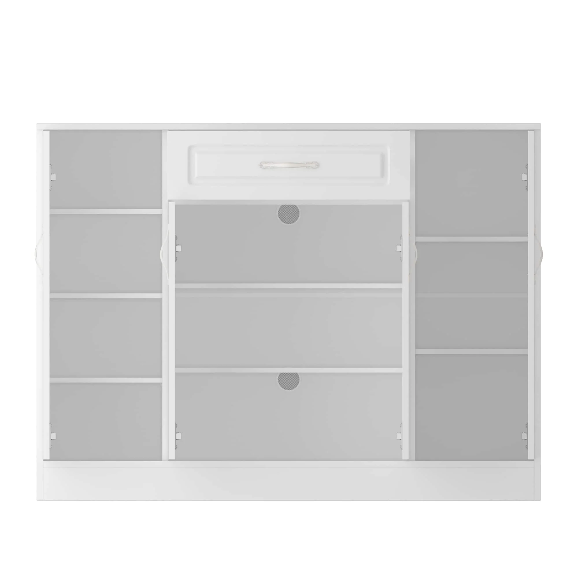Multi-Functional White Shoe Cabinet with Adjustable Shelves Entryway
