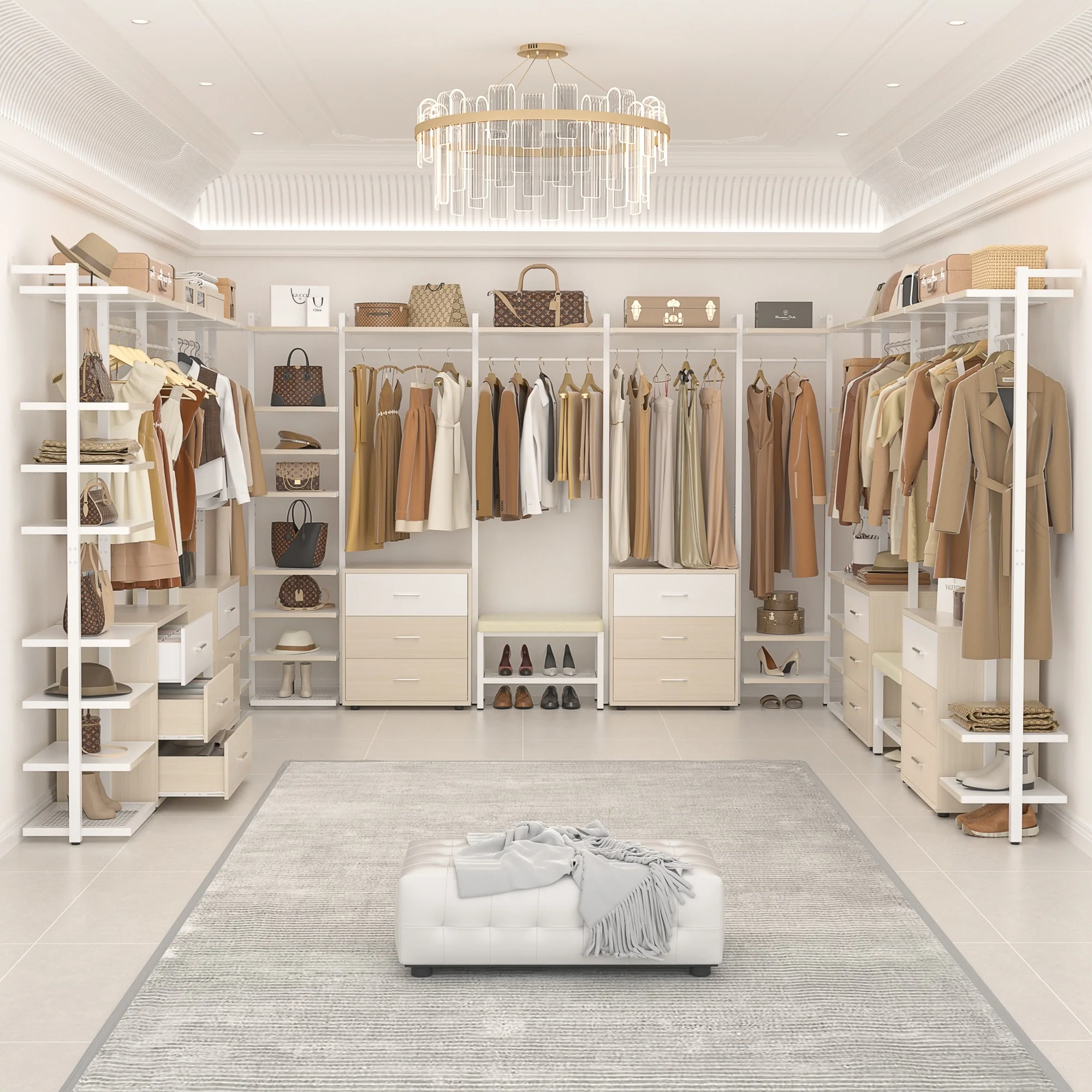 Walk in Closet System with 6 Closet Drawers, 96'' Multifunctional Clothes Rack Closet Organizer