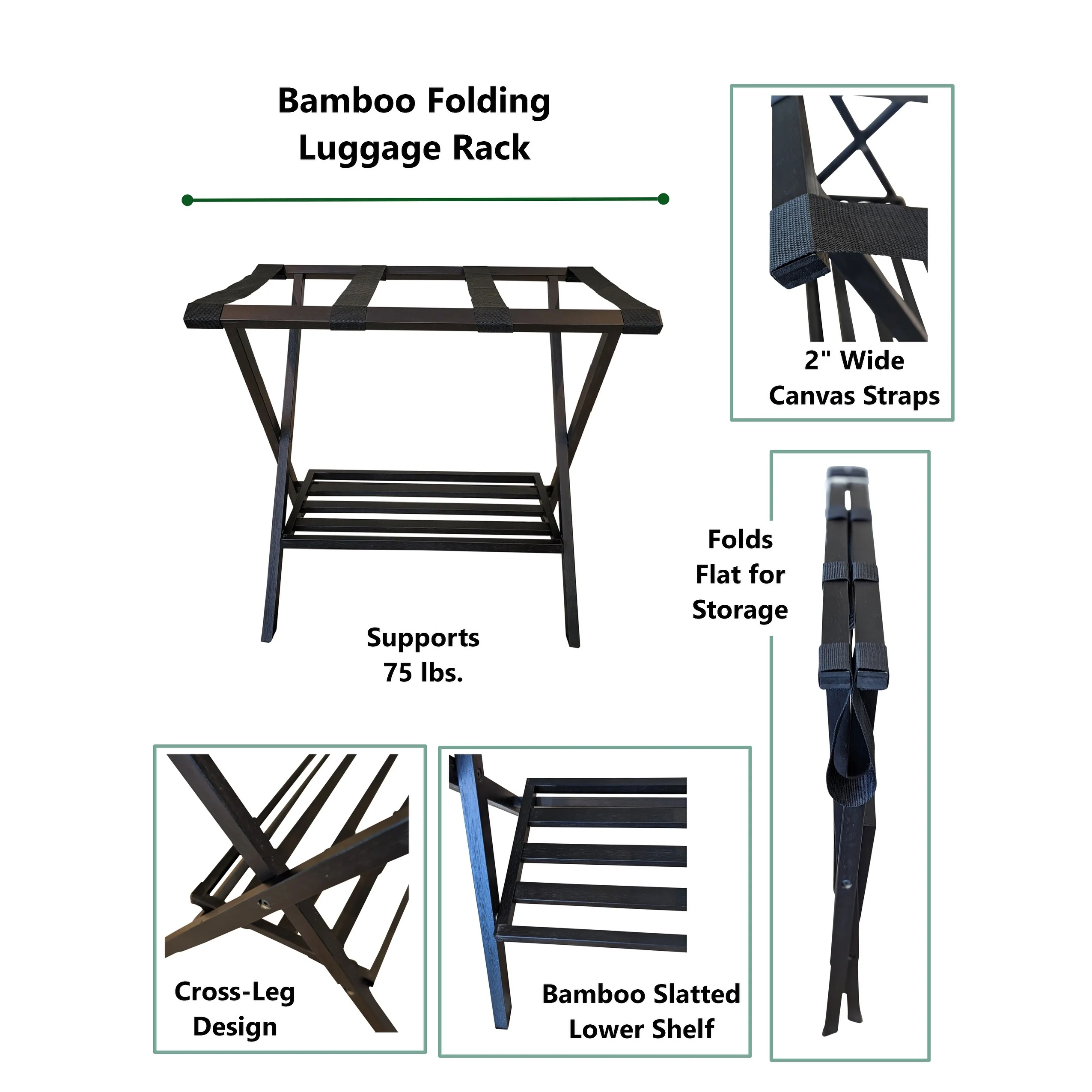 Solid Bamboo Folding Luggage Rack