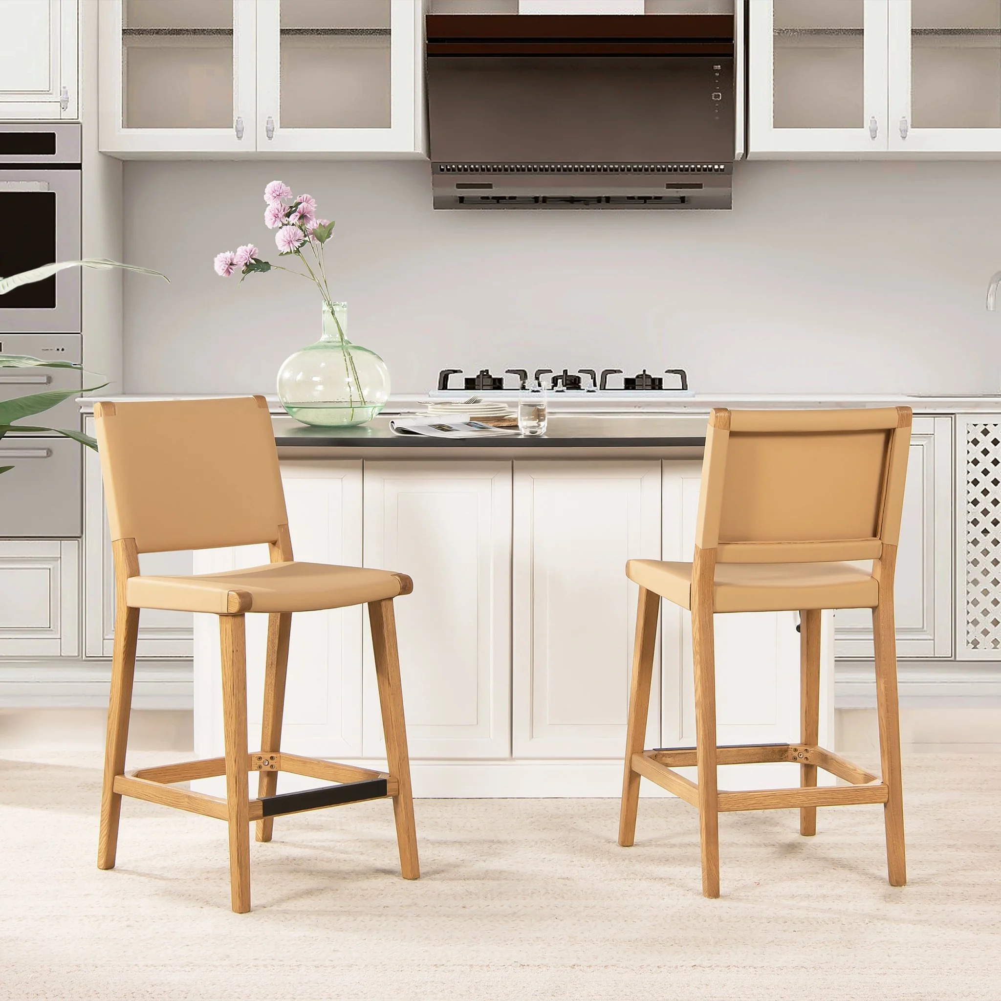 Counter Stool with Wood Frame, Open Back and Footrest