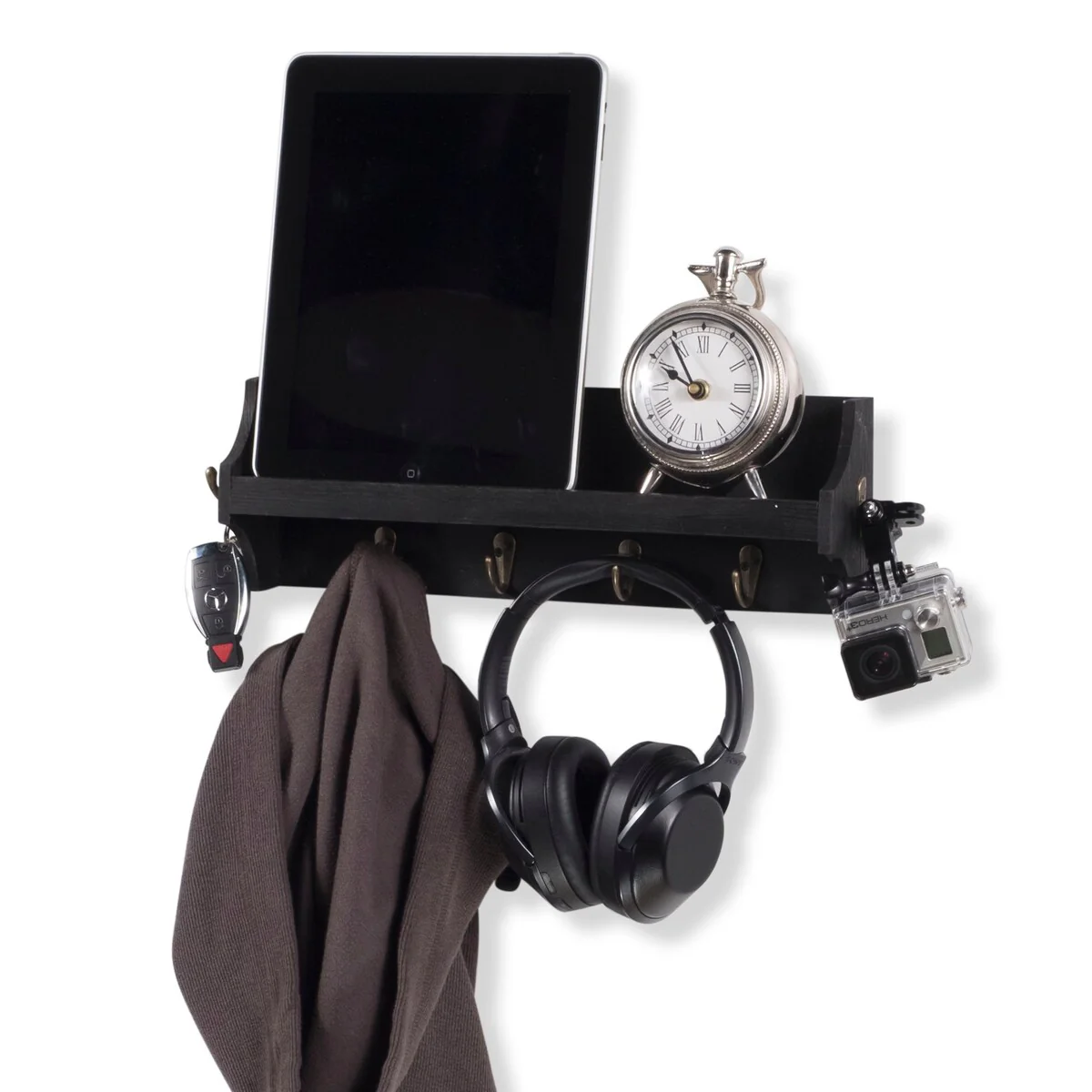 Wallniture 14'' Wide 6 Hook Wall Mounted Coat Rack with Storage Shelf Entryway Mail Organizer - N/A