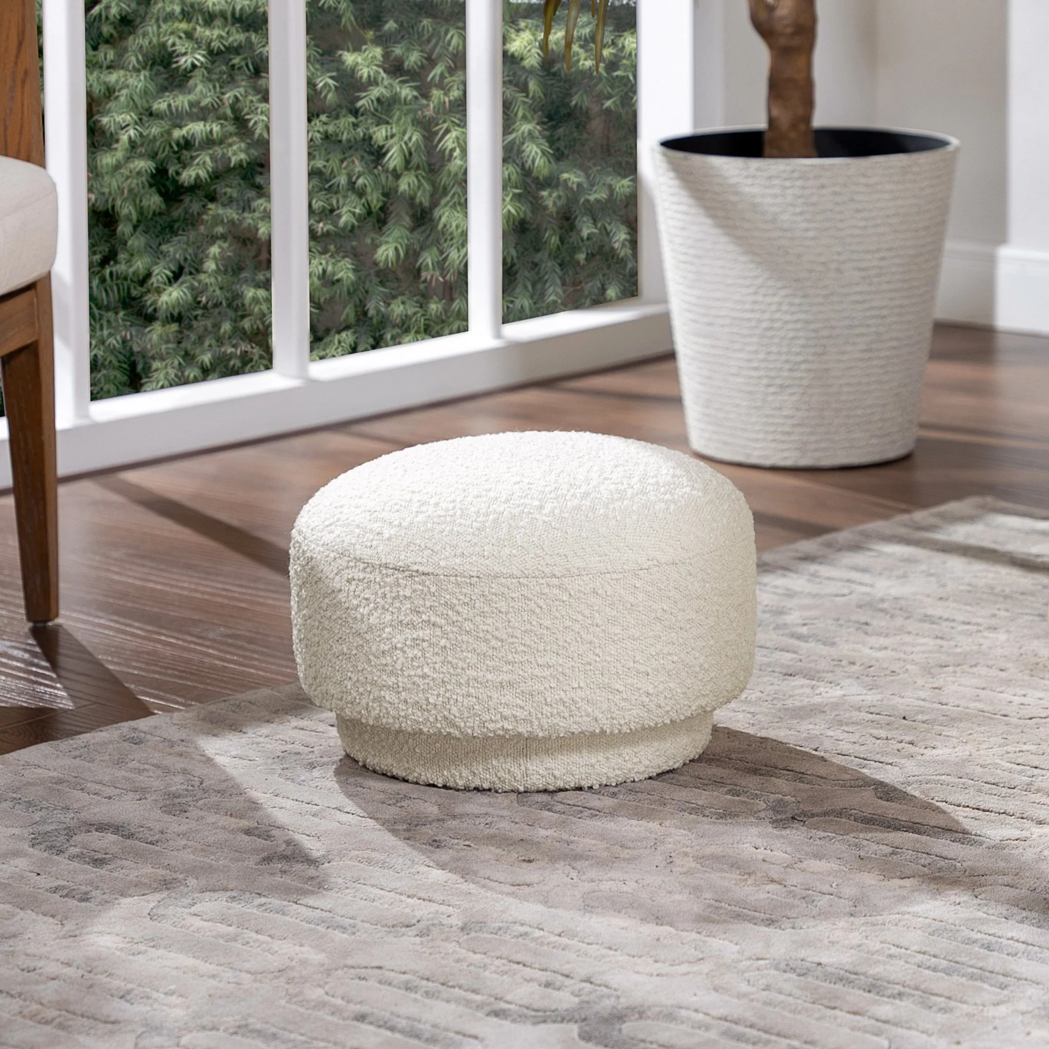 Mushroom Footstool with Sherpa-Textured Upholstery