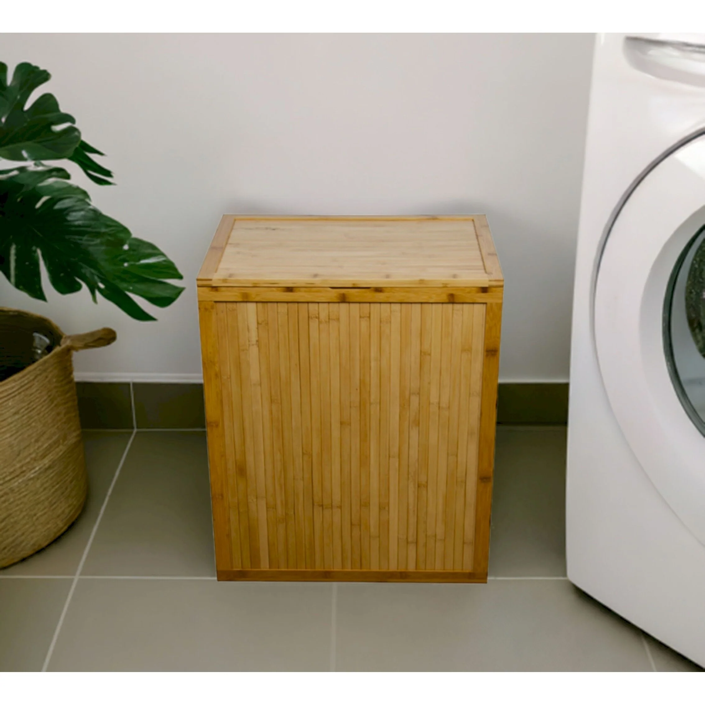 Solid Bamboo Folding Clothes Hamper w/ Removable Laundry Bag
