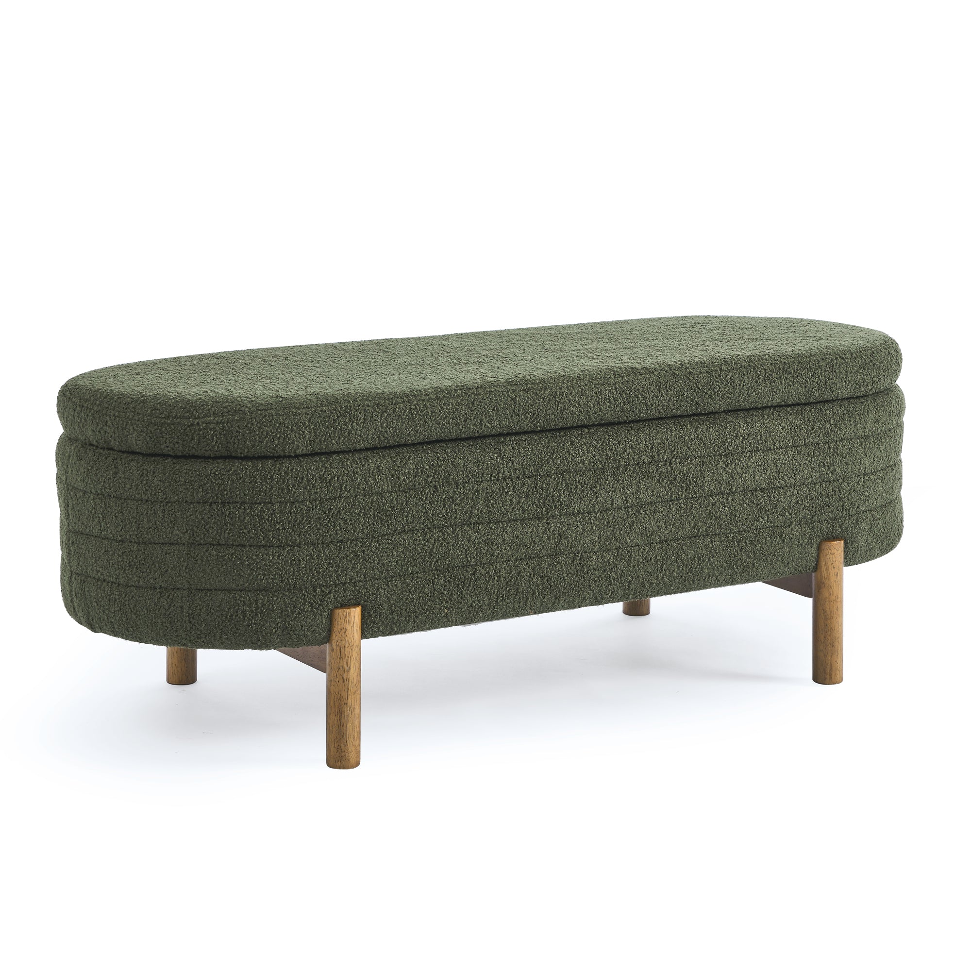 Upholstered Oval Storage Bench with Rubber Wood Legs