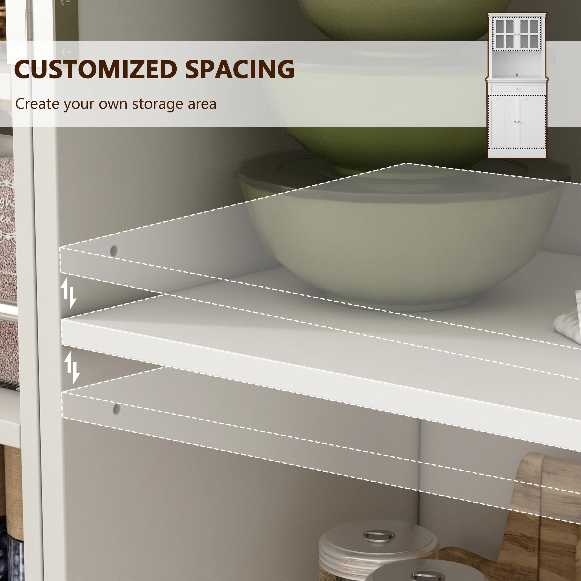 Long Standing Kitchen Cabinet with Large Open Space for Microwave - 30