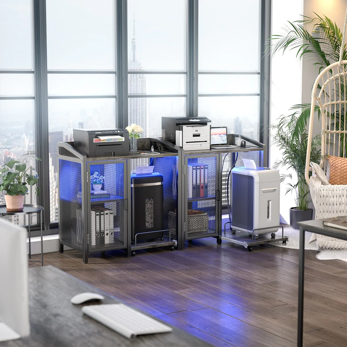 File Cabinet with Charge Station, Storage Cabinet with Paper Shredder Stand On Wheel